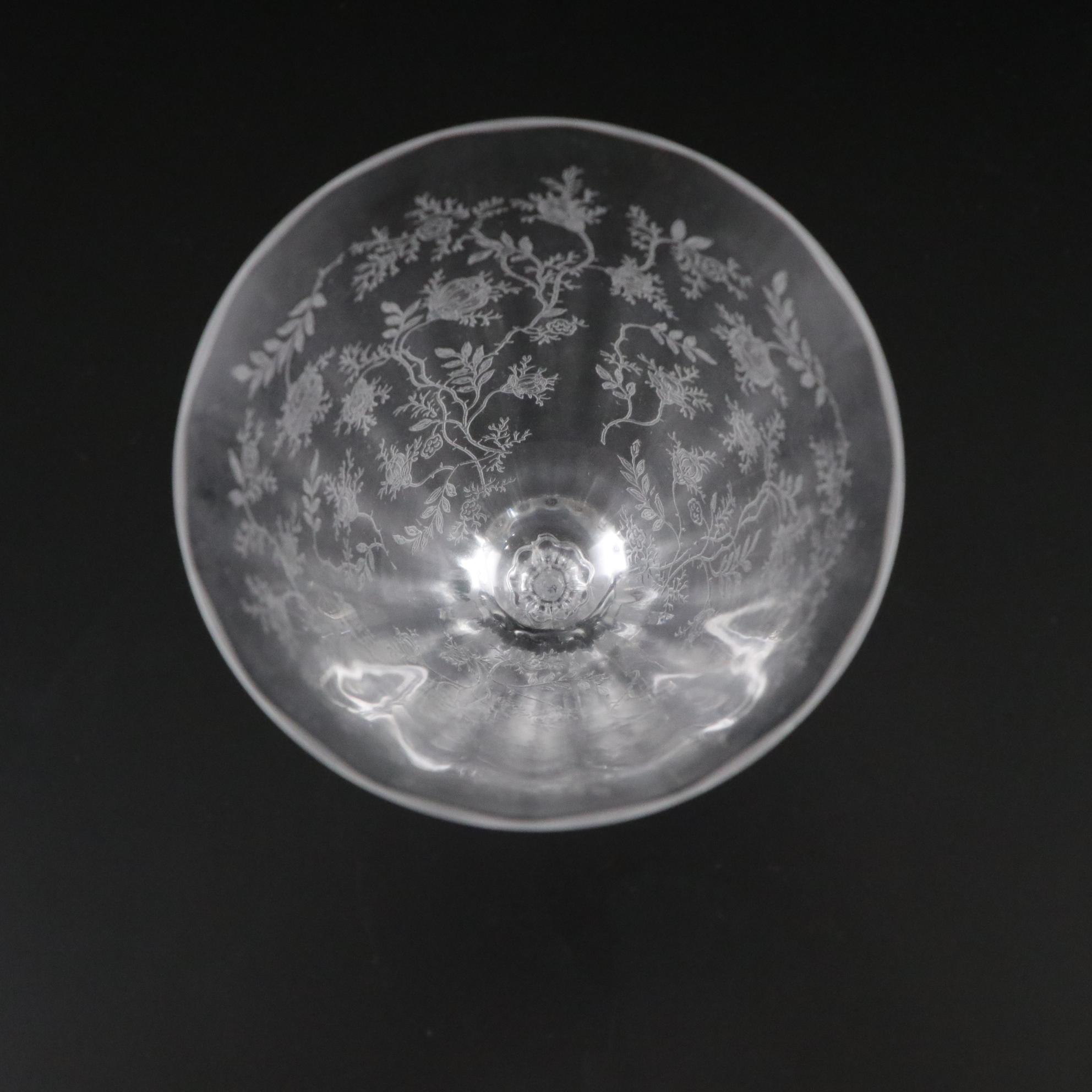 Fostoria "Chintz" Etched Glass Water Goblets and Serveware, Mid-20th C.