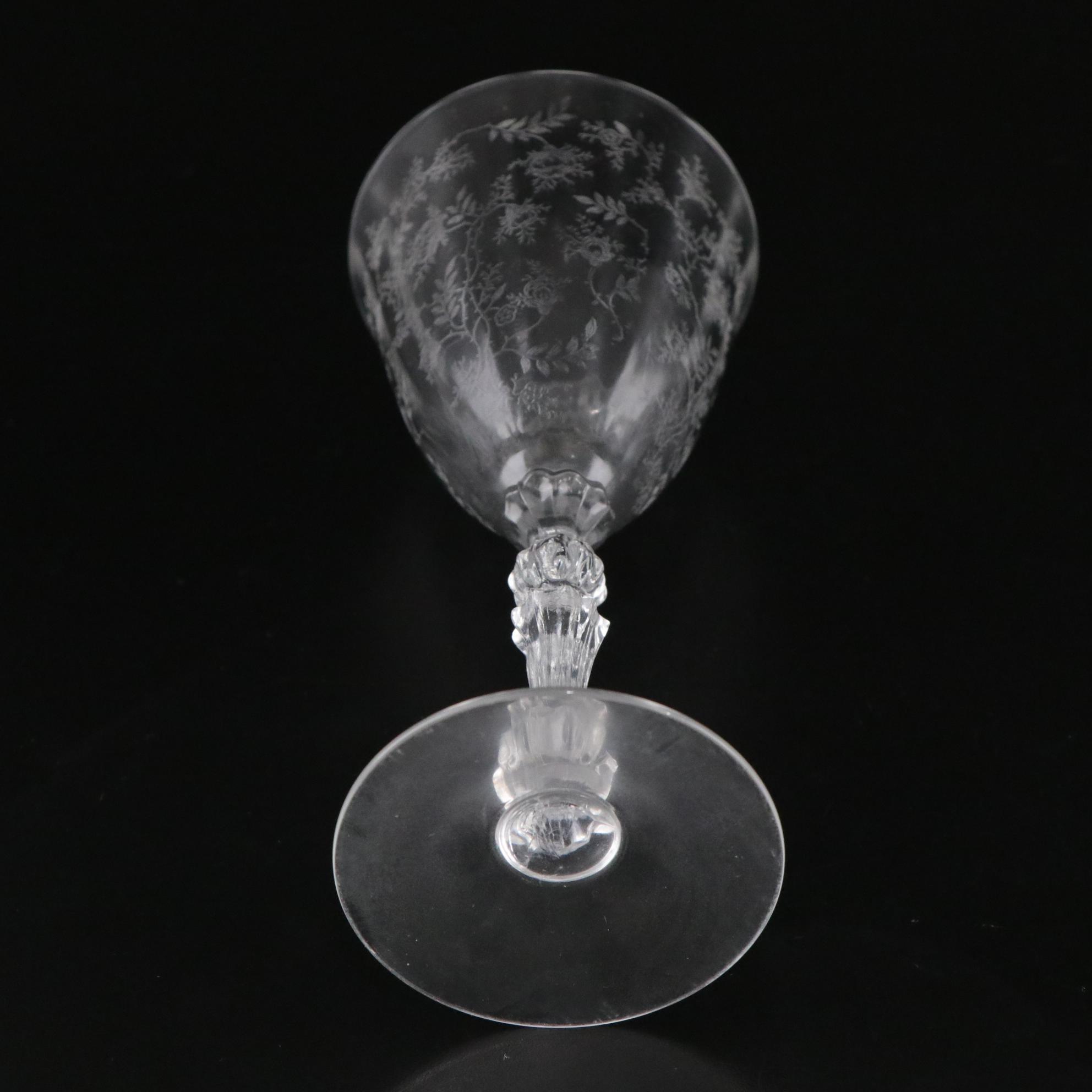 Fostoria "Chintz" Etched Glass Water Goblets and Serveware, Mid-20th C.