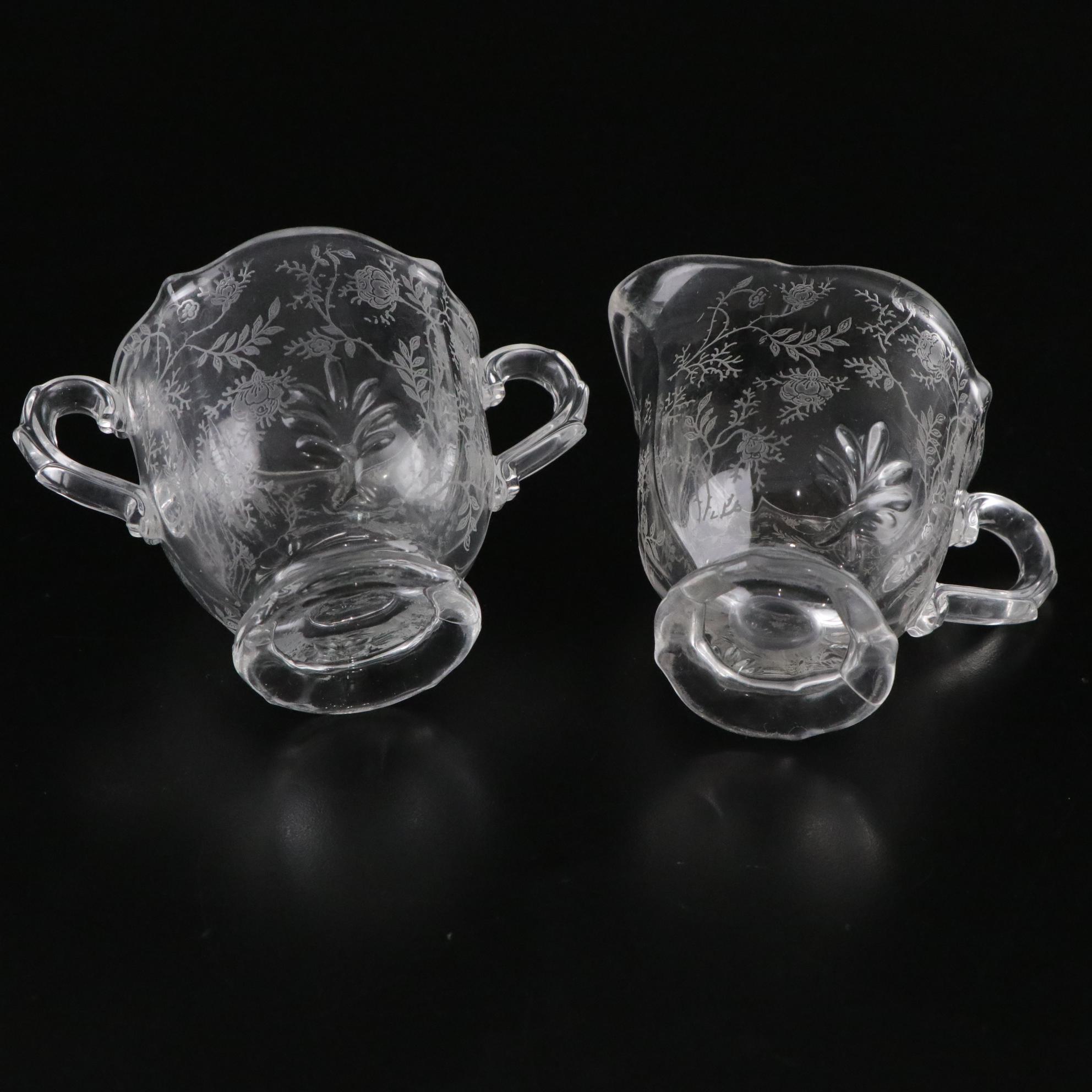 Fostoria "Chintz" Etched Glass Water Goblets and Serveware, Mid-20th C.