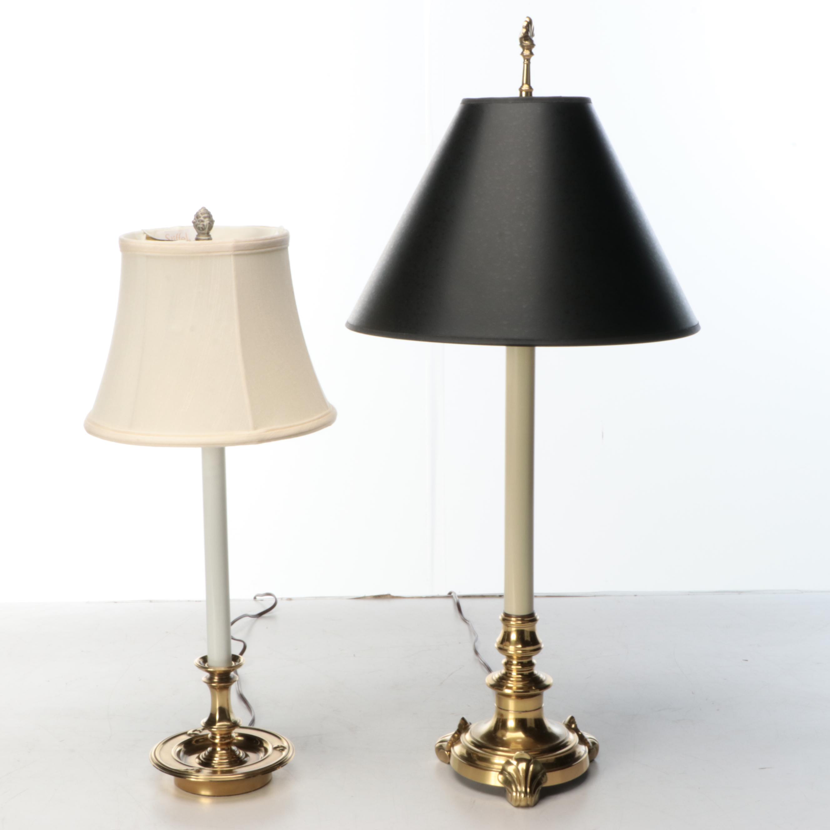 Stiffel and Scallop Brass Candlestick Table Lamps