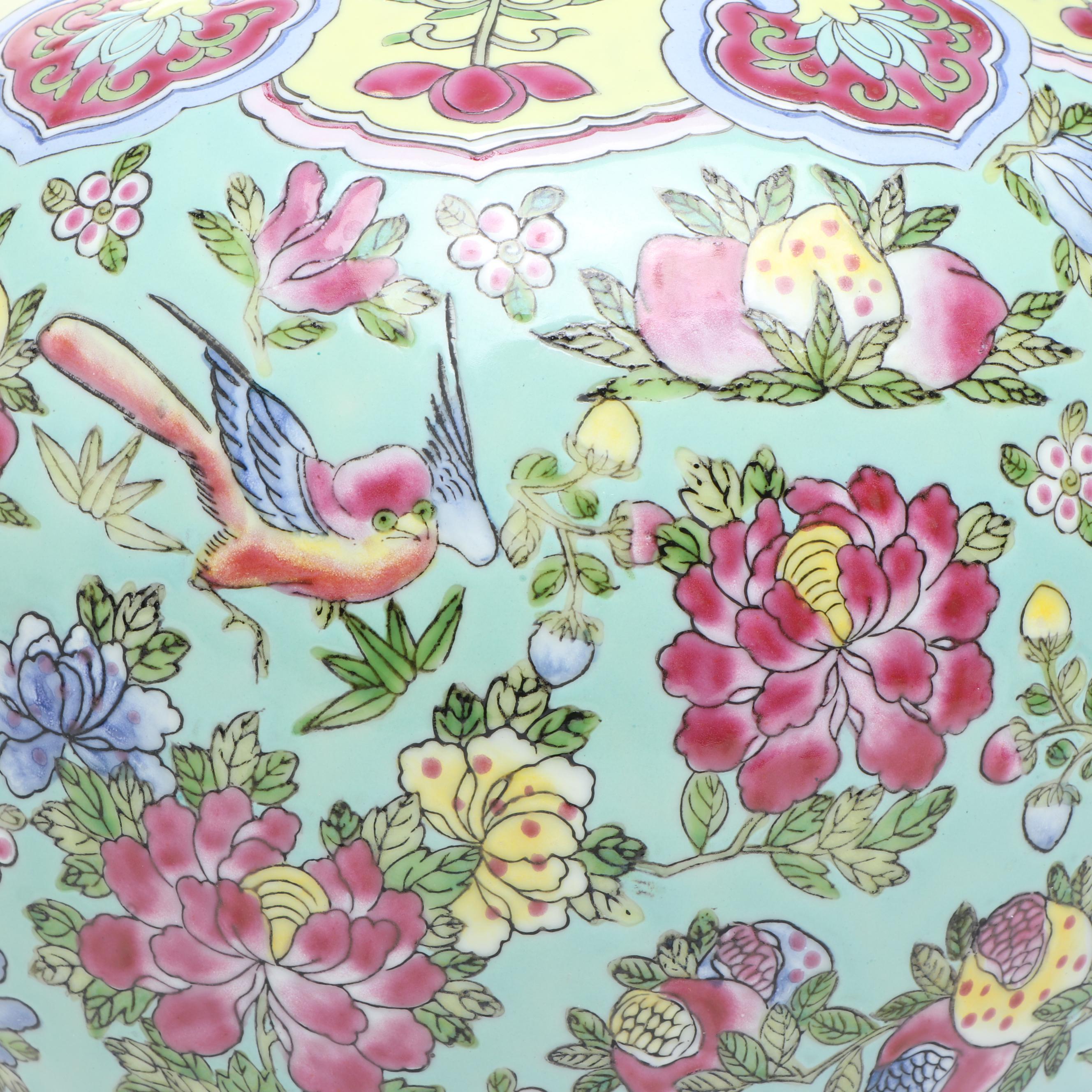 Chinese Porcelain Melon Jar on Wooden Base and Ginger Jar