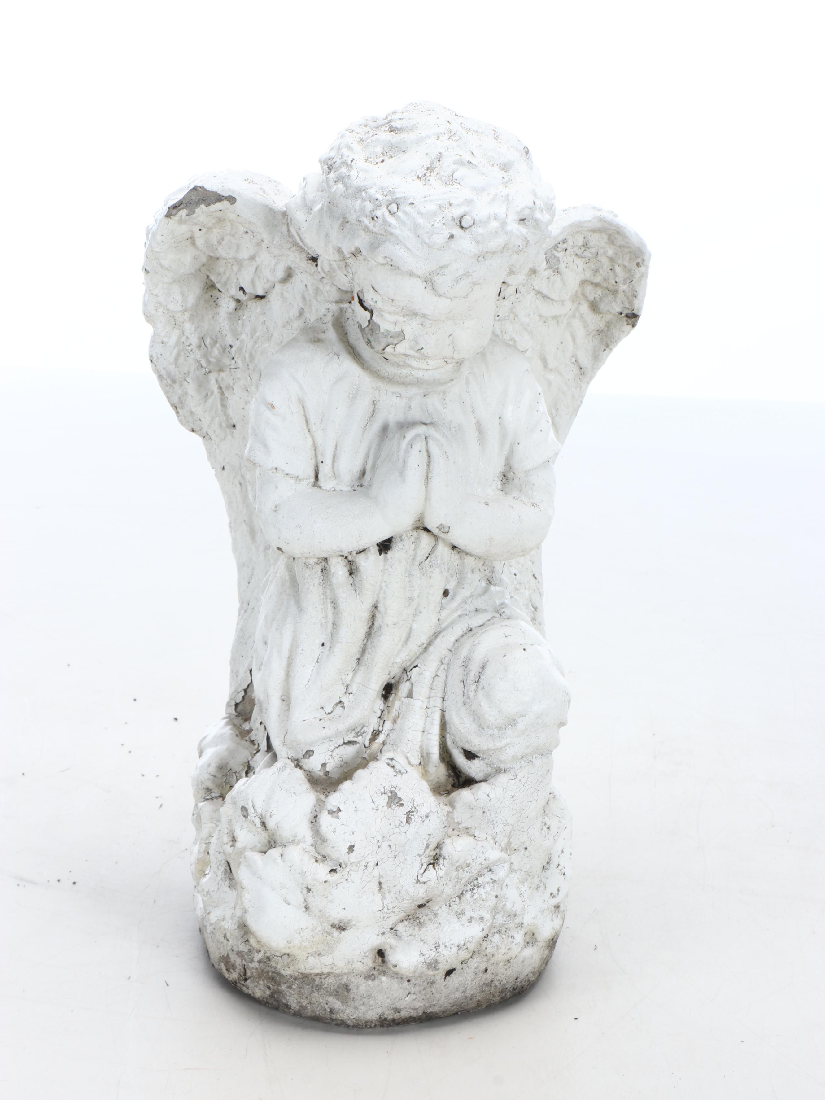 Painted Concrete Mushroom and Angel Garden Statues