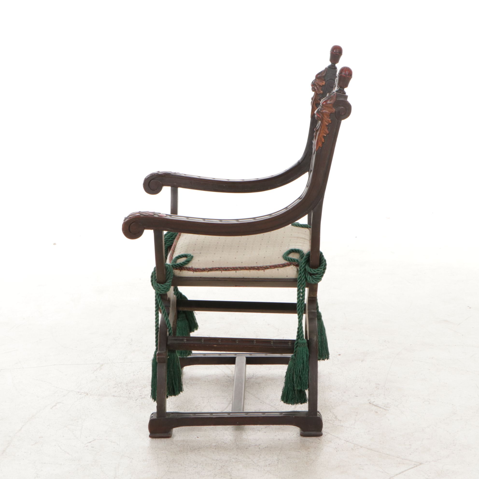 Savonarola Style Chair with Carved North Wind Figures, Early 20th Century