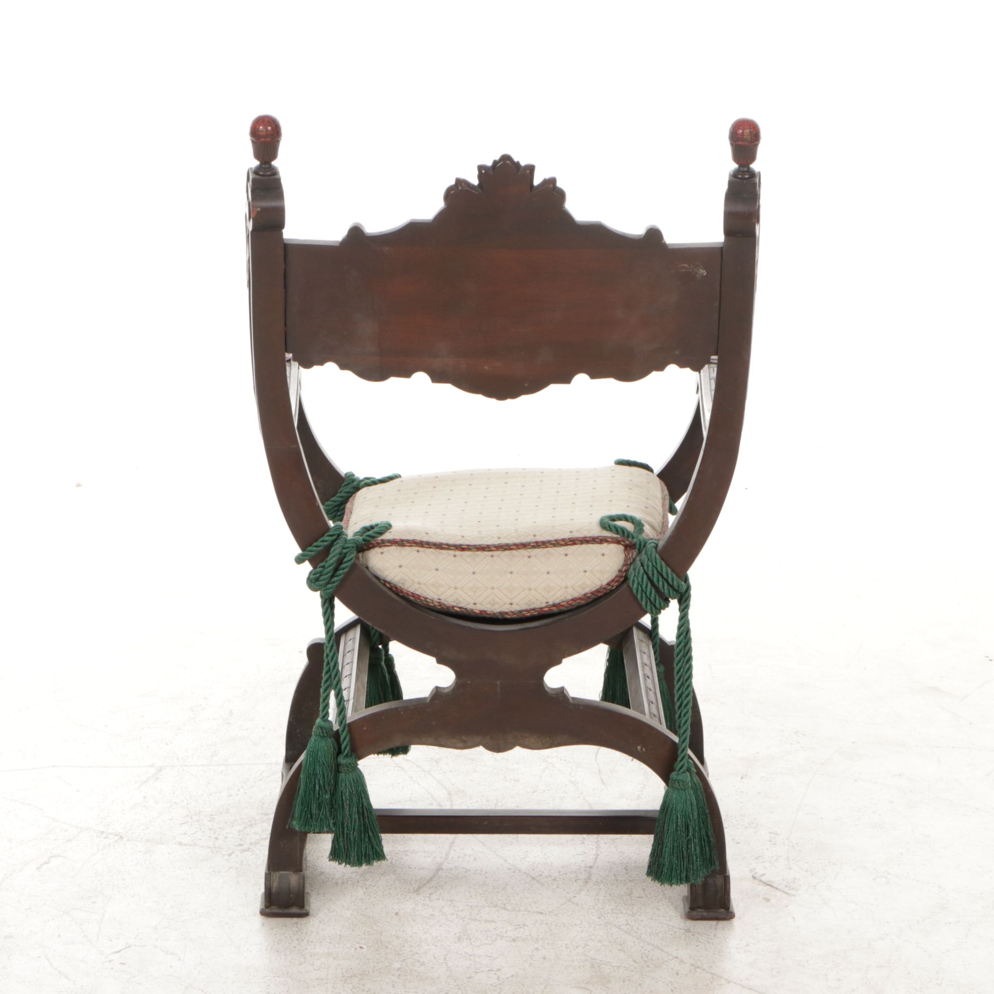 Savonarola Style Chair with Carved North Wind Figures, Early 20th Century