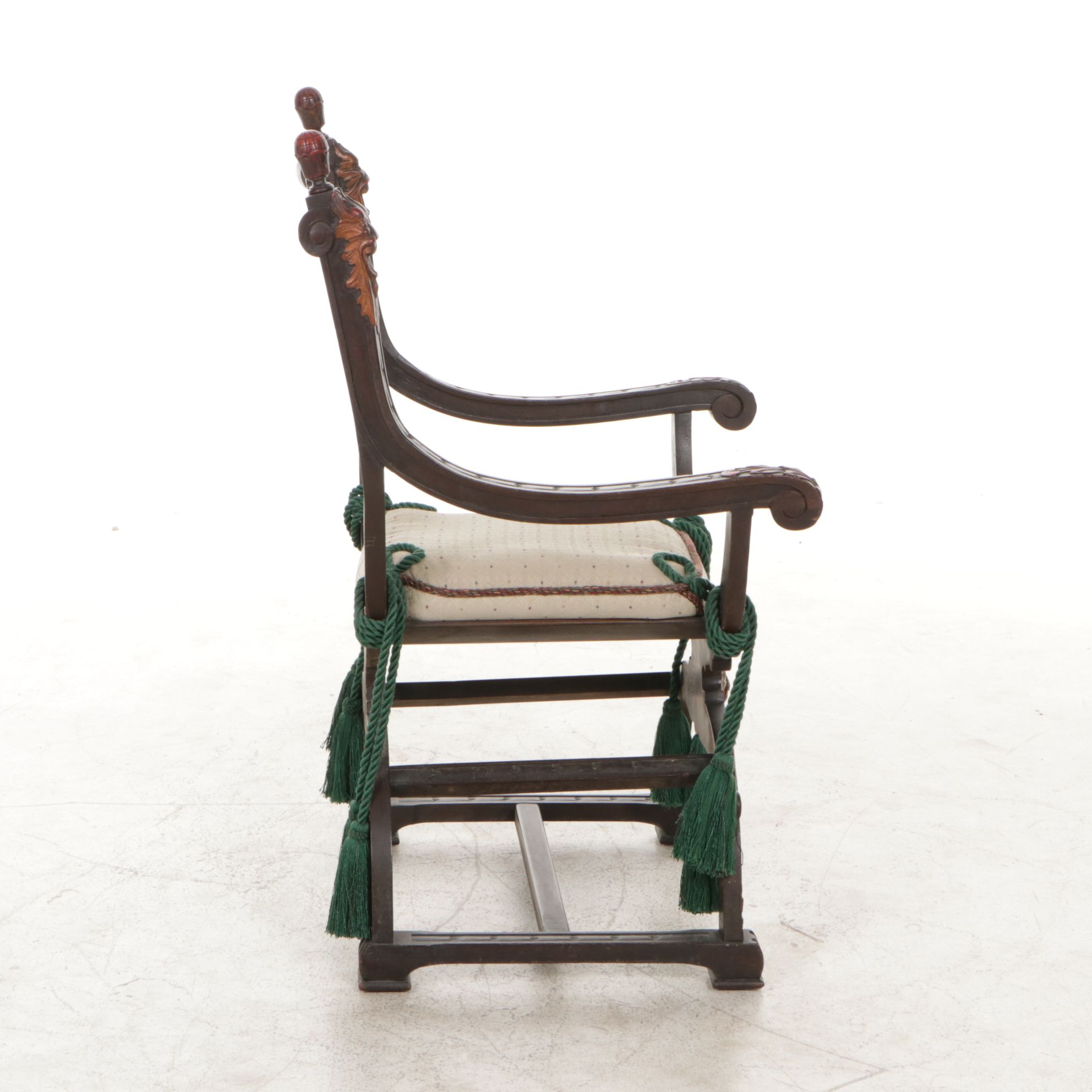 Savonarola Style Chair with Carved North Wind Figures, Early 20th Century