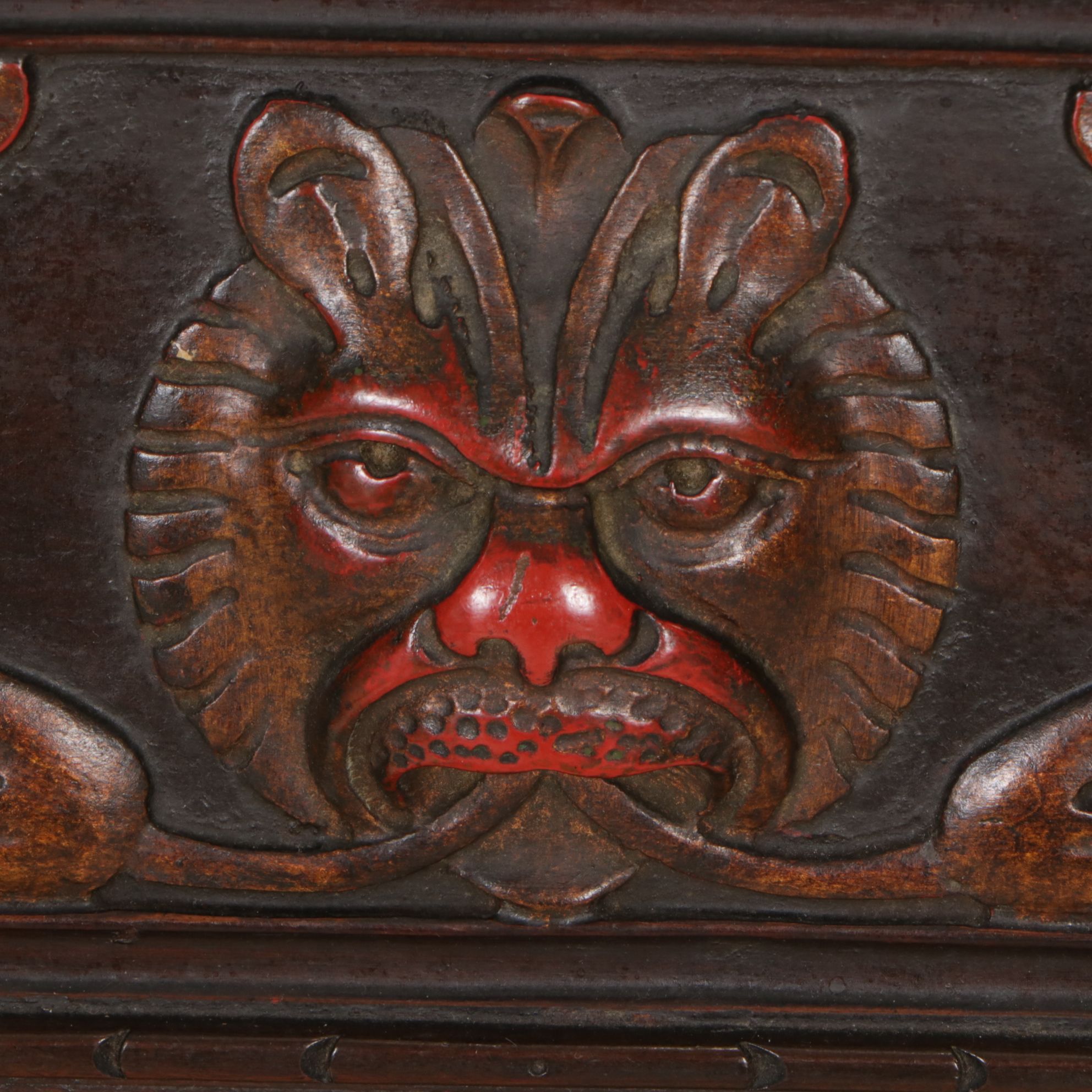 Savonarola Style Chair with Carved North Wind Figures, Early 20th Century