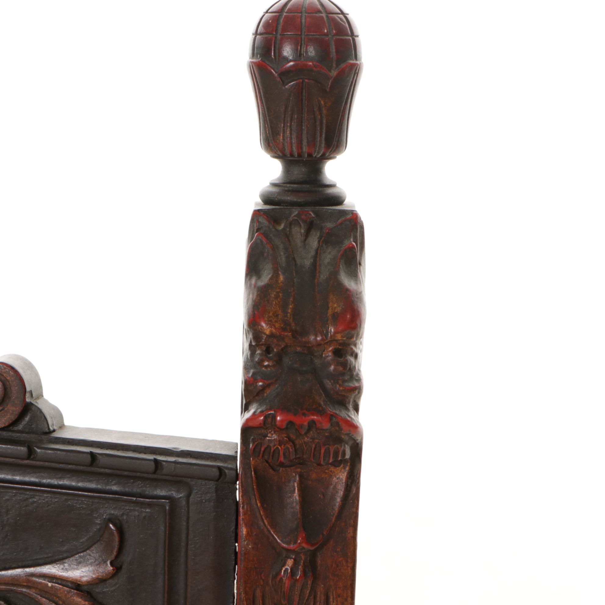 Savonarola Style Chair with Carved North Wind Figures, Early 20th Century