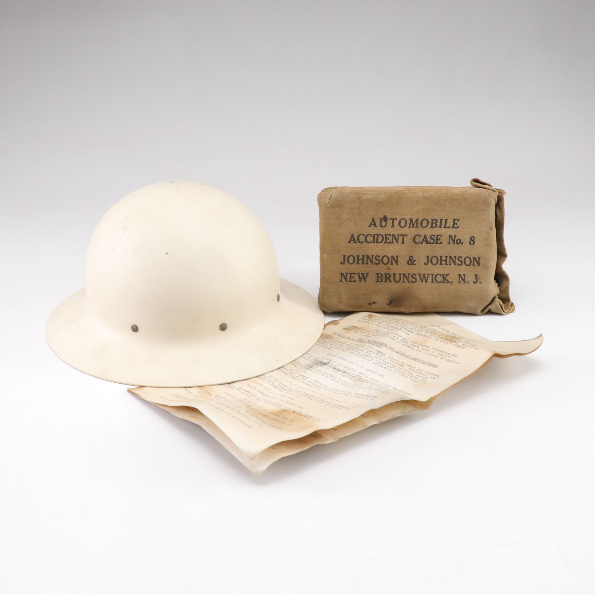 WW2 Era Civil Defense Helmet, Auto Accident First Aid Kit & More