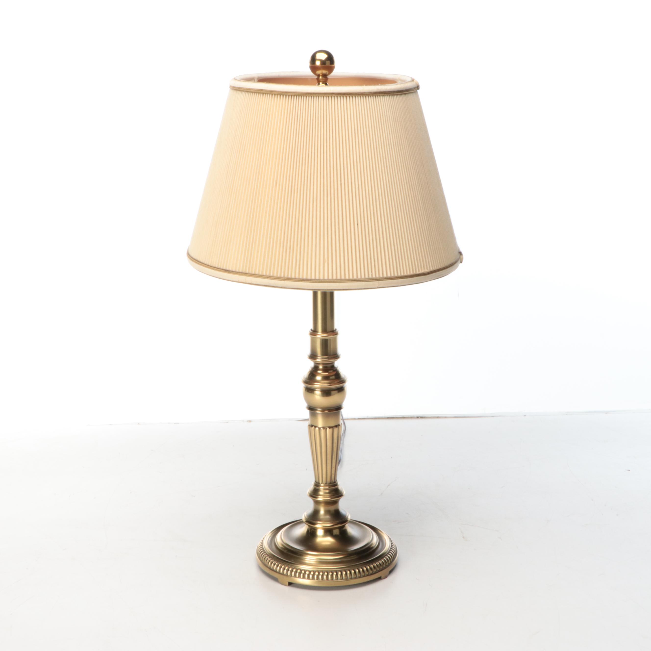 Spiral Brass and Candlestick Brass Table Lamps, Paper and Pleat Fabric Shades