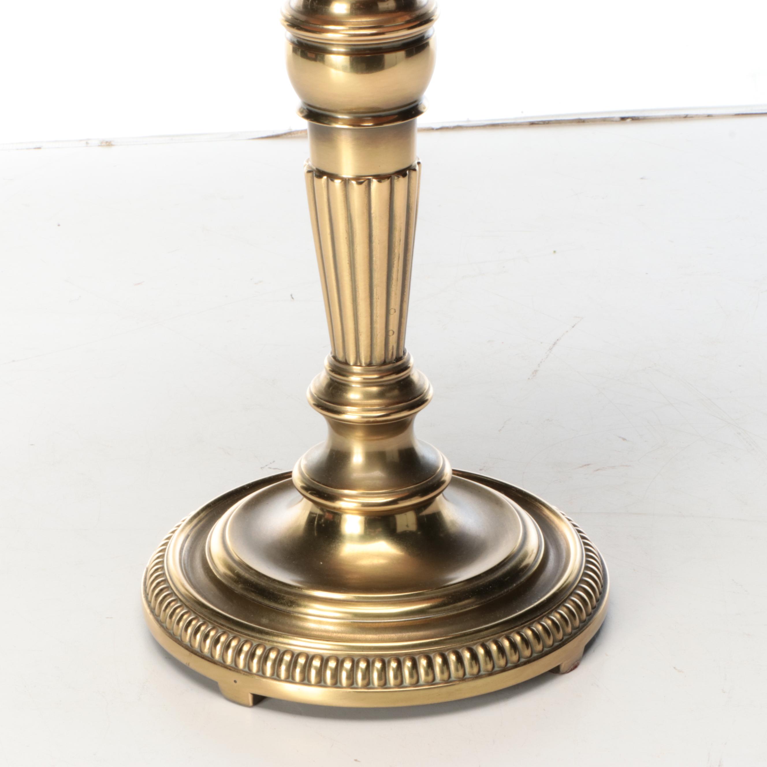 Spiral Brass and Candlestick Brass Table Lamps, Paper and Pleat Fabric Shades