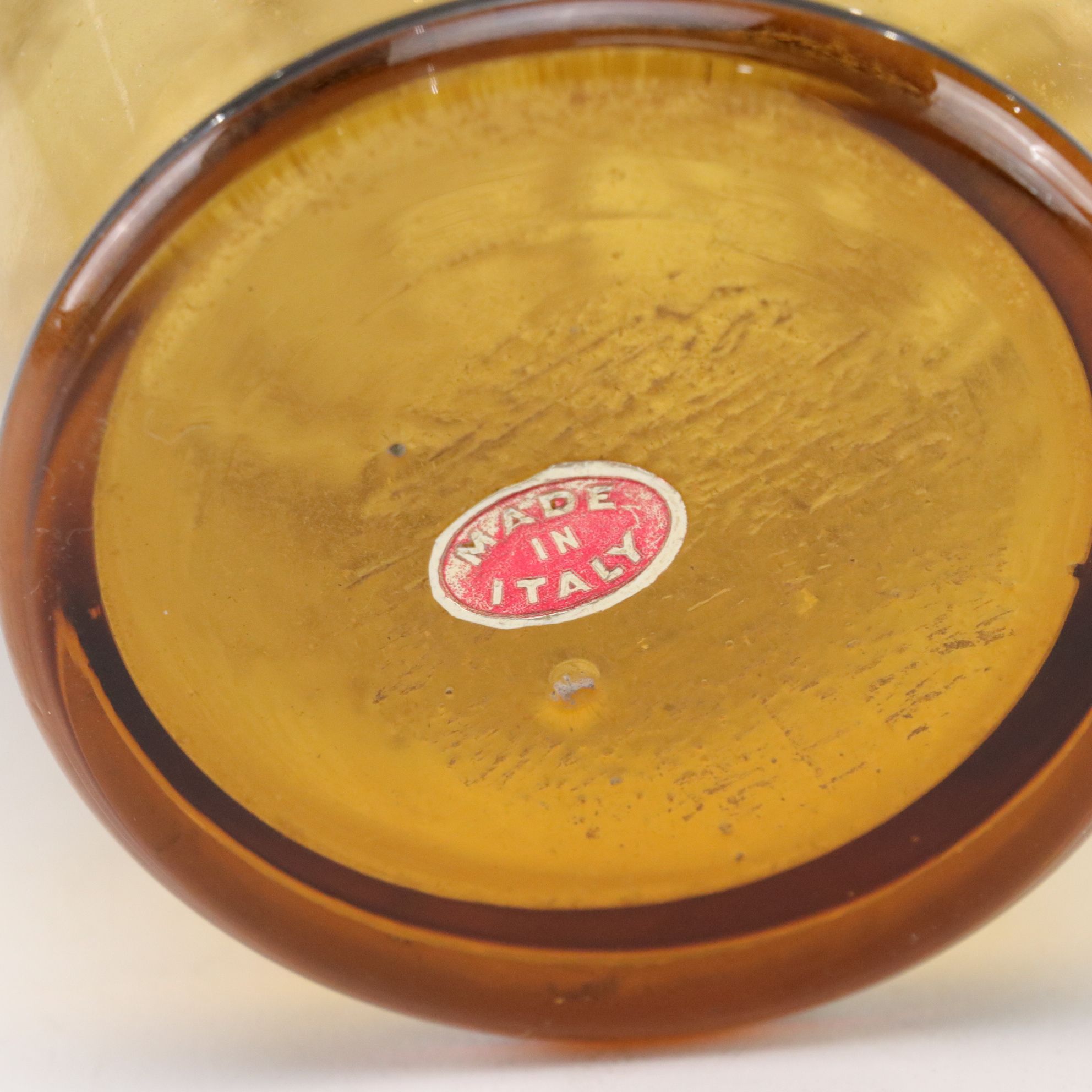 Venetian Silver Enamel Amber Glass Decanter and Liquor Glasses