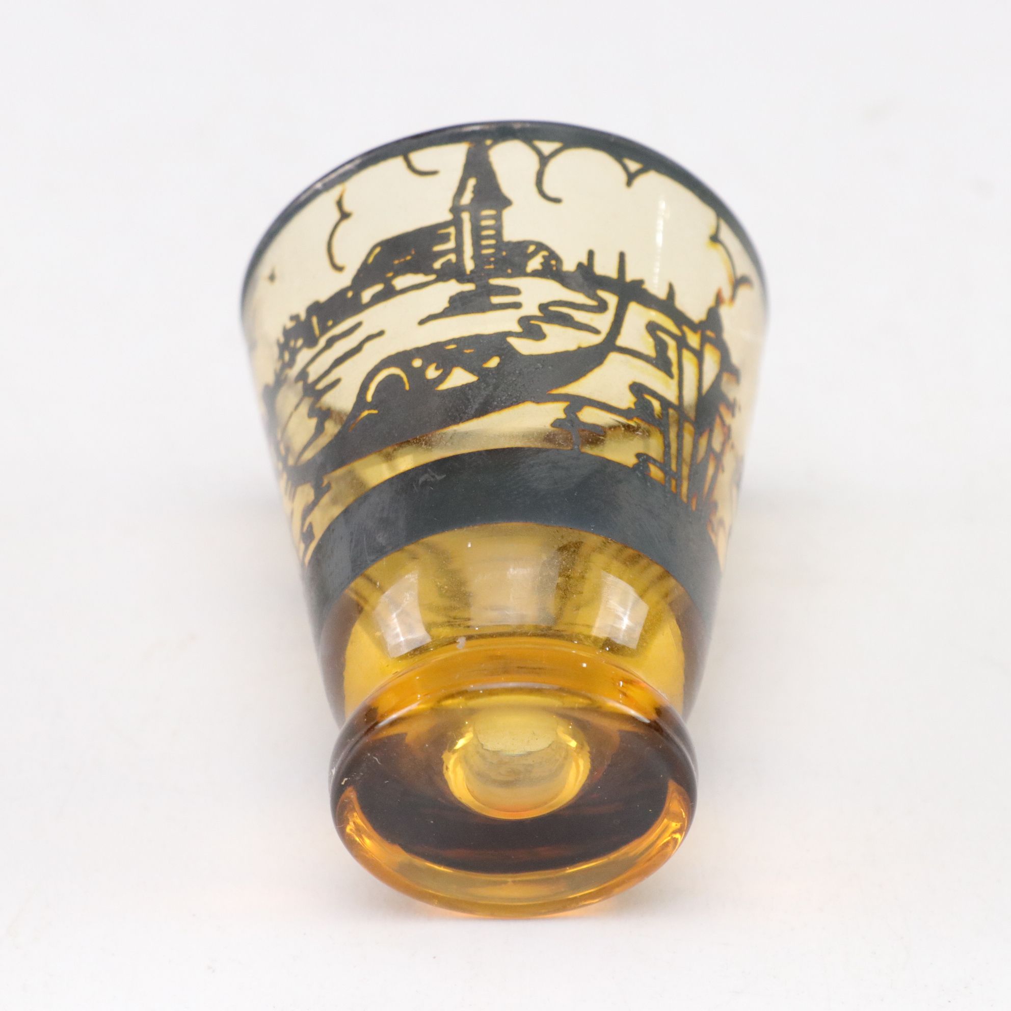 Venetian Silver Enamel Amber Glass Decanter and Liquor Glasses