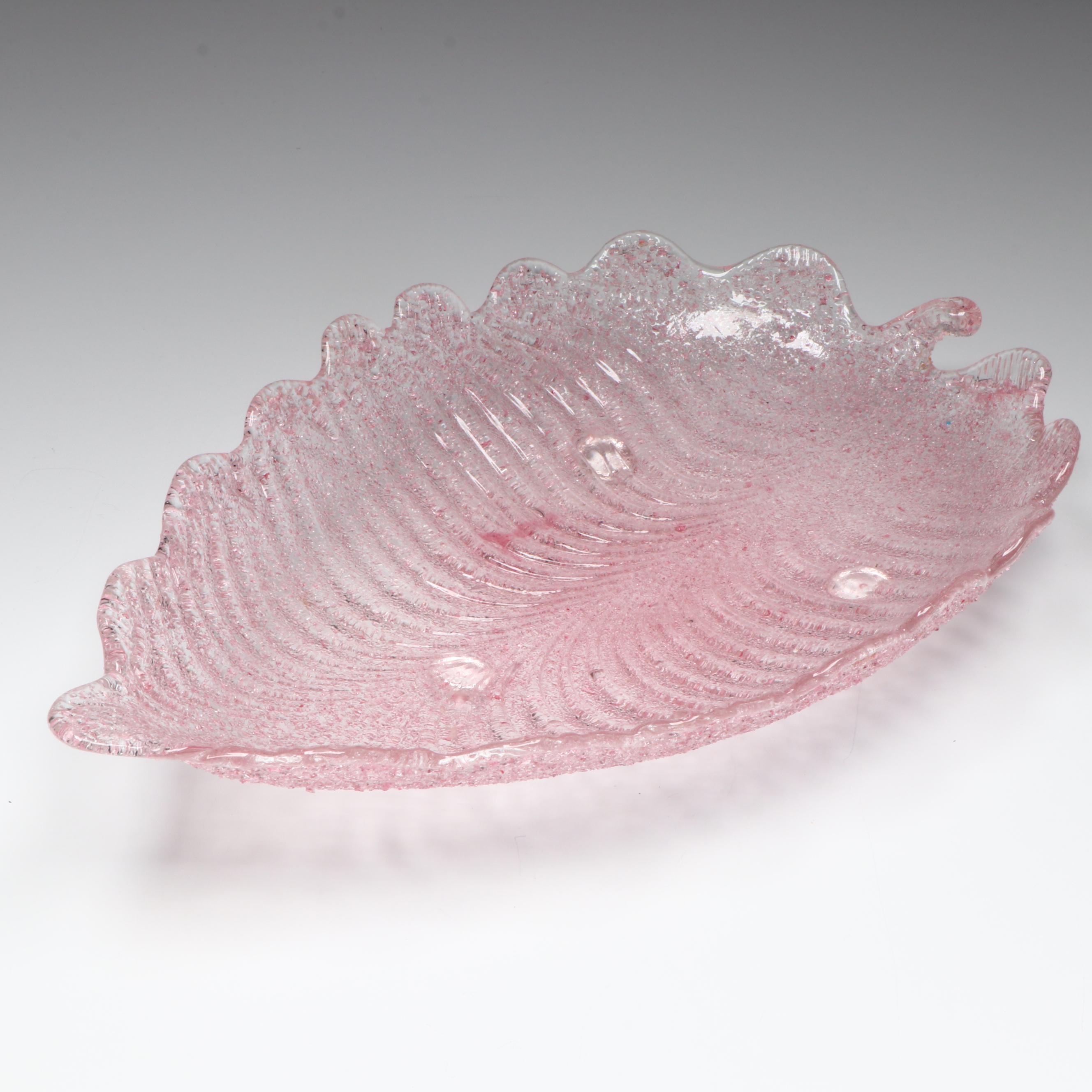 Italian Murano Style Speckled Pink Glass Leaf Bowl