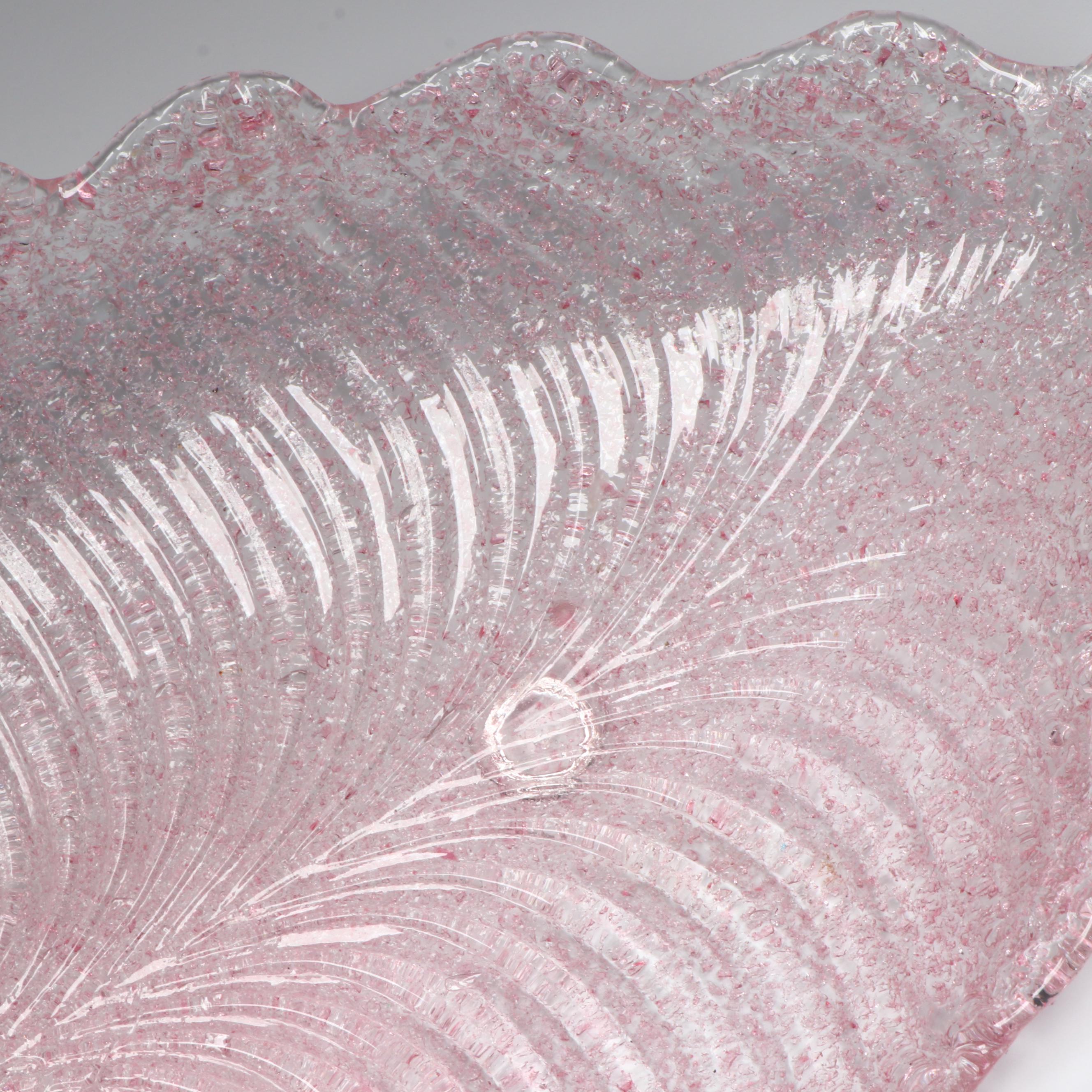 Italian Murano Style Speckled Pink Glass Leaf Bowl