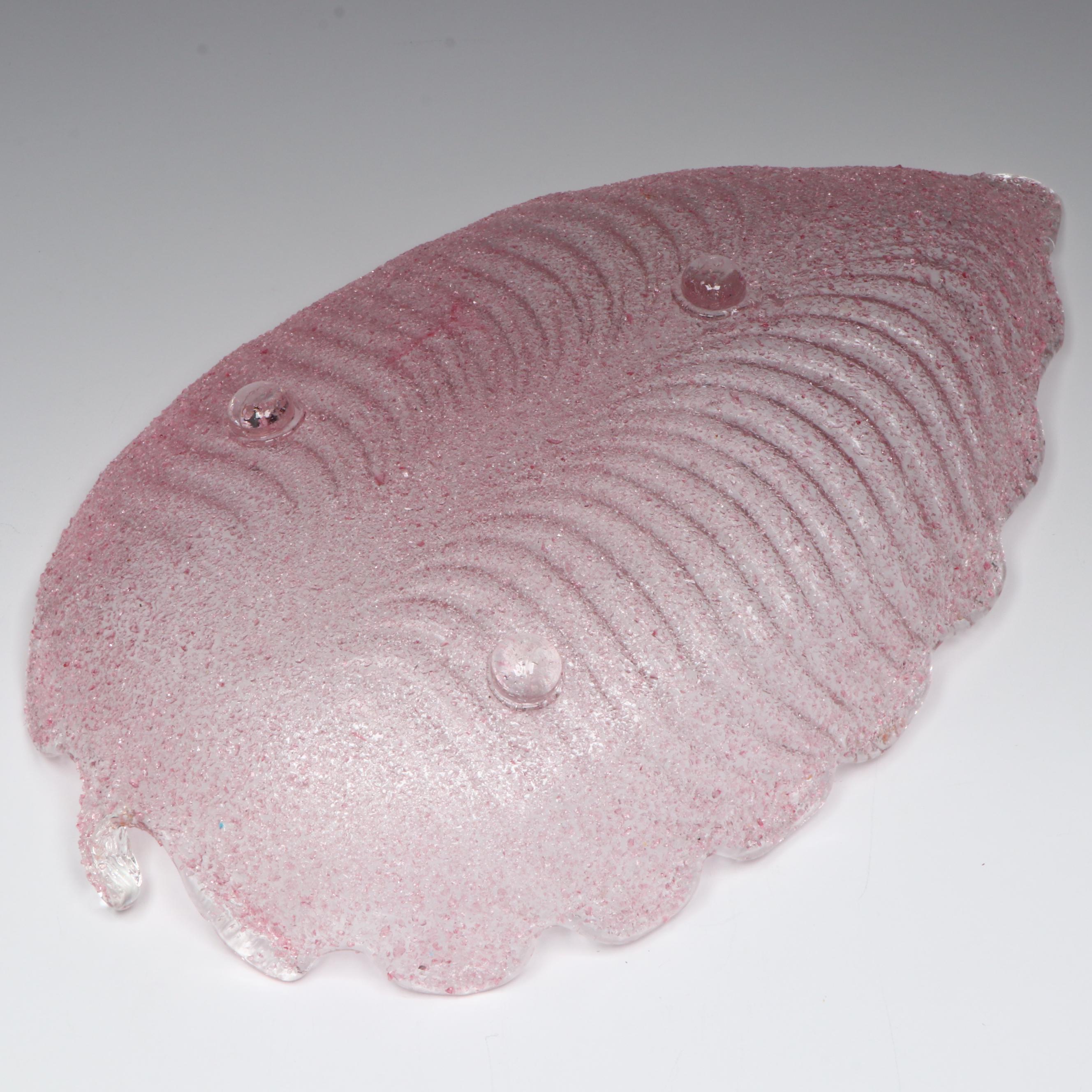 Italian Murano Style Speckled Pink Glass Leaf Bowl