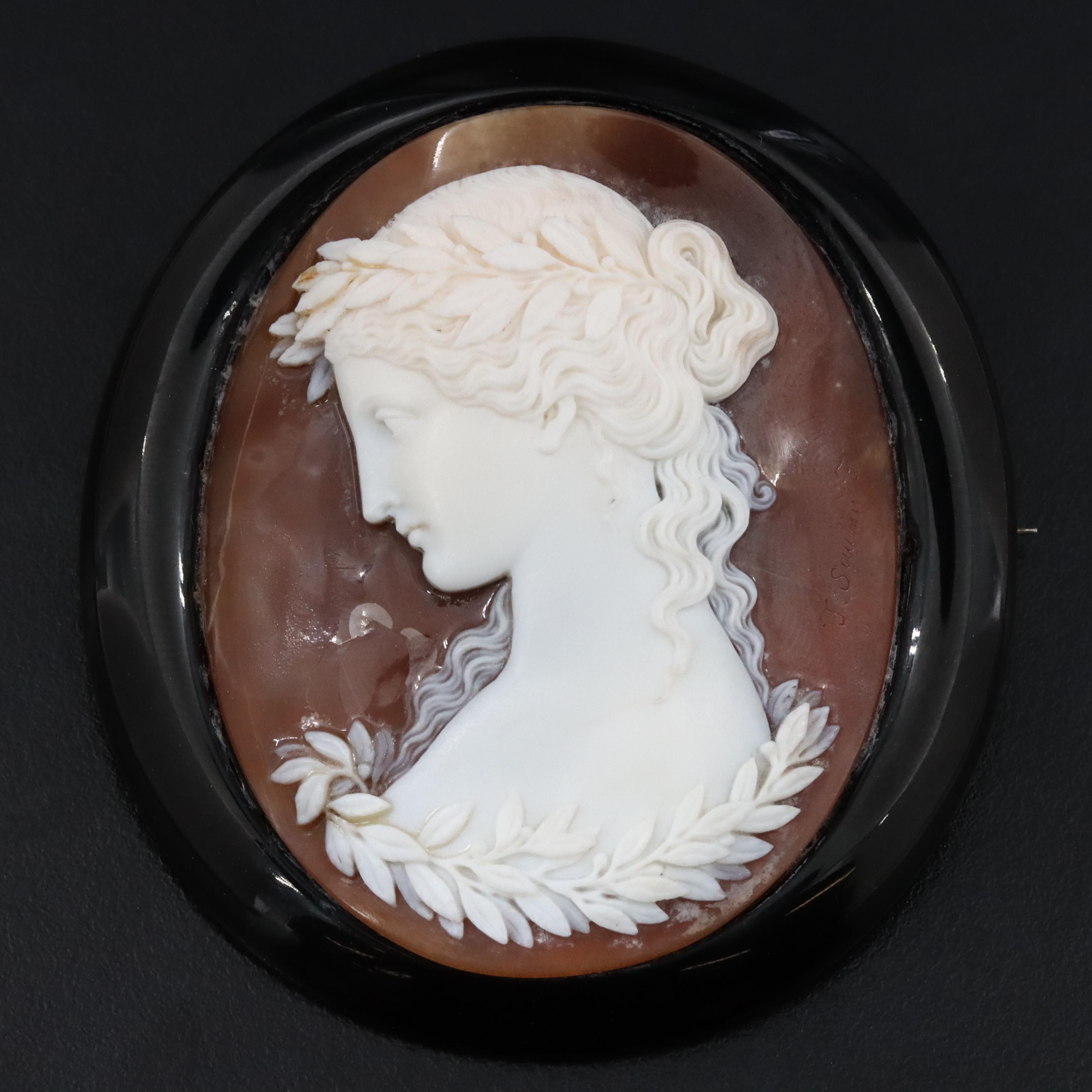 Antique Tommaso Saulini Sterling Carved Cameo Brooch