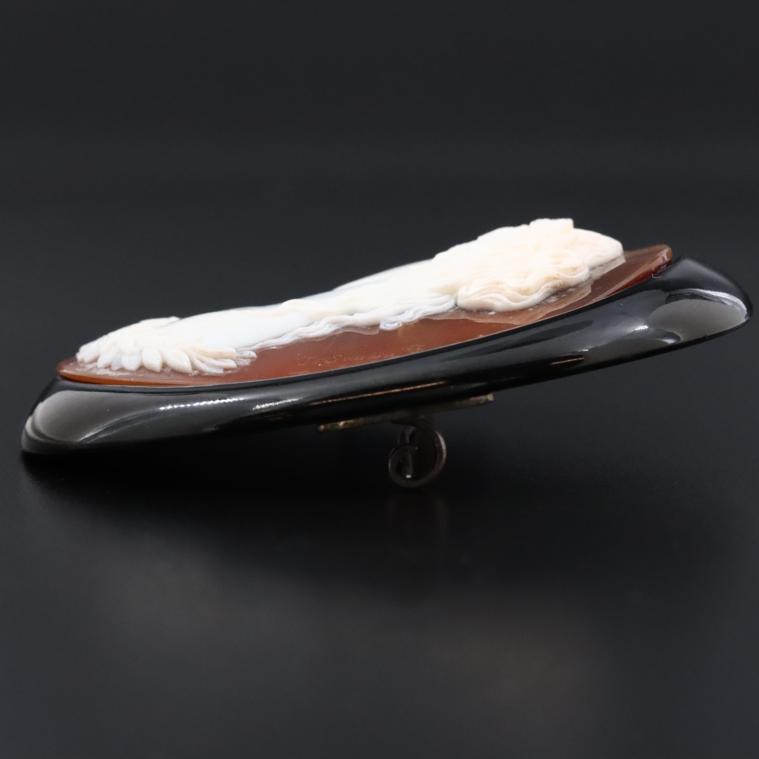 Antique Tommaso Saulini Sterling Carved Cameo Brooch