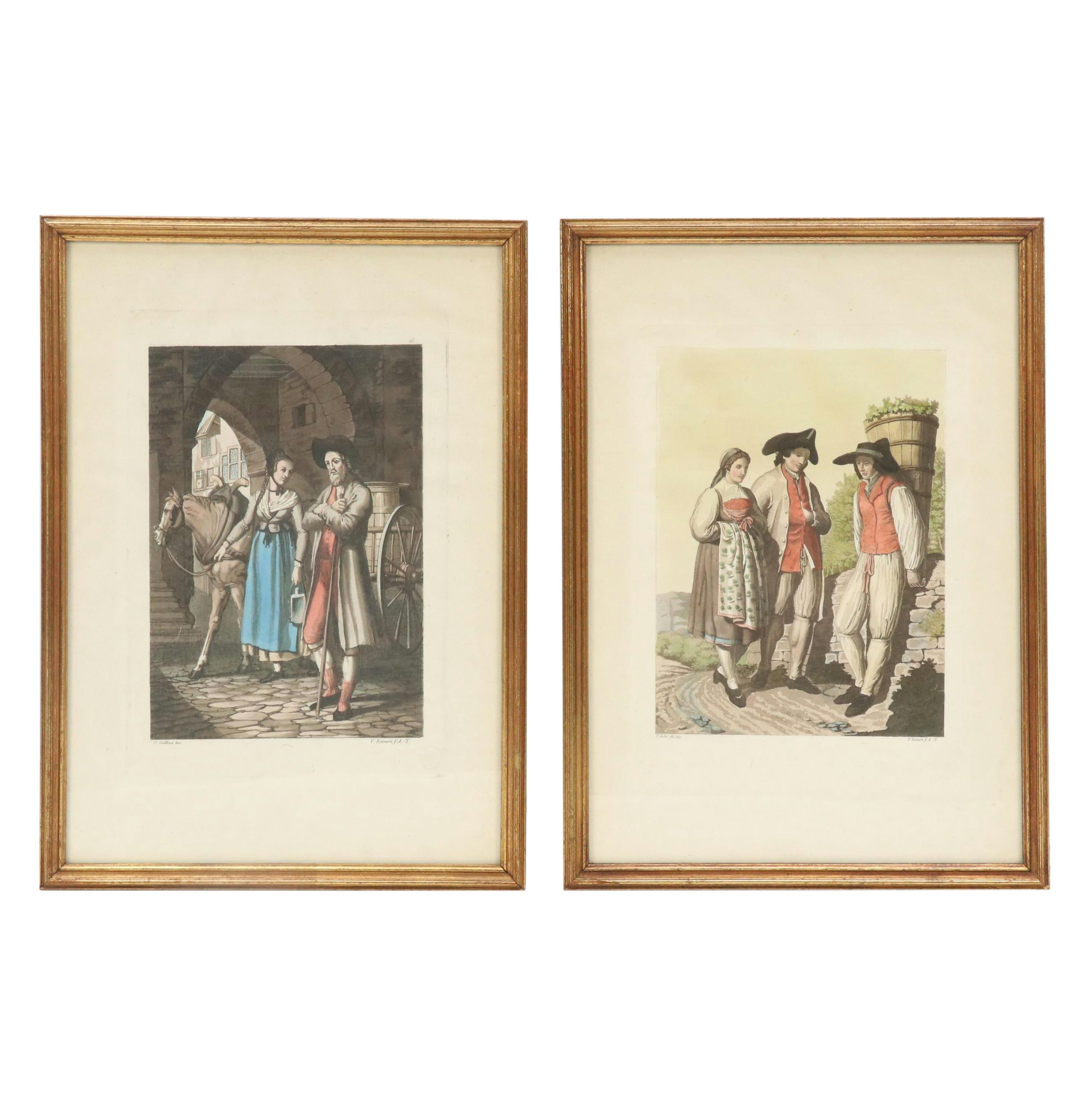 Hand-Colored Engravings of Swiss Costumes After Joseph Reinhart