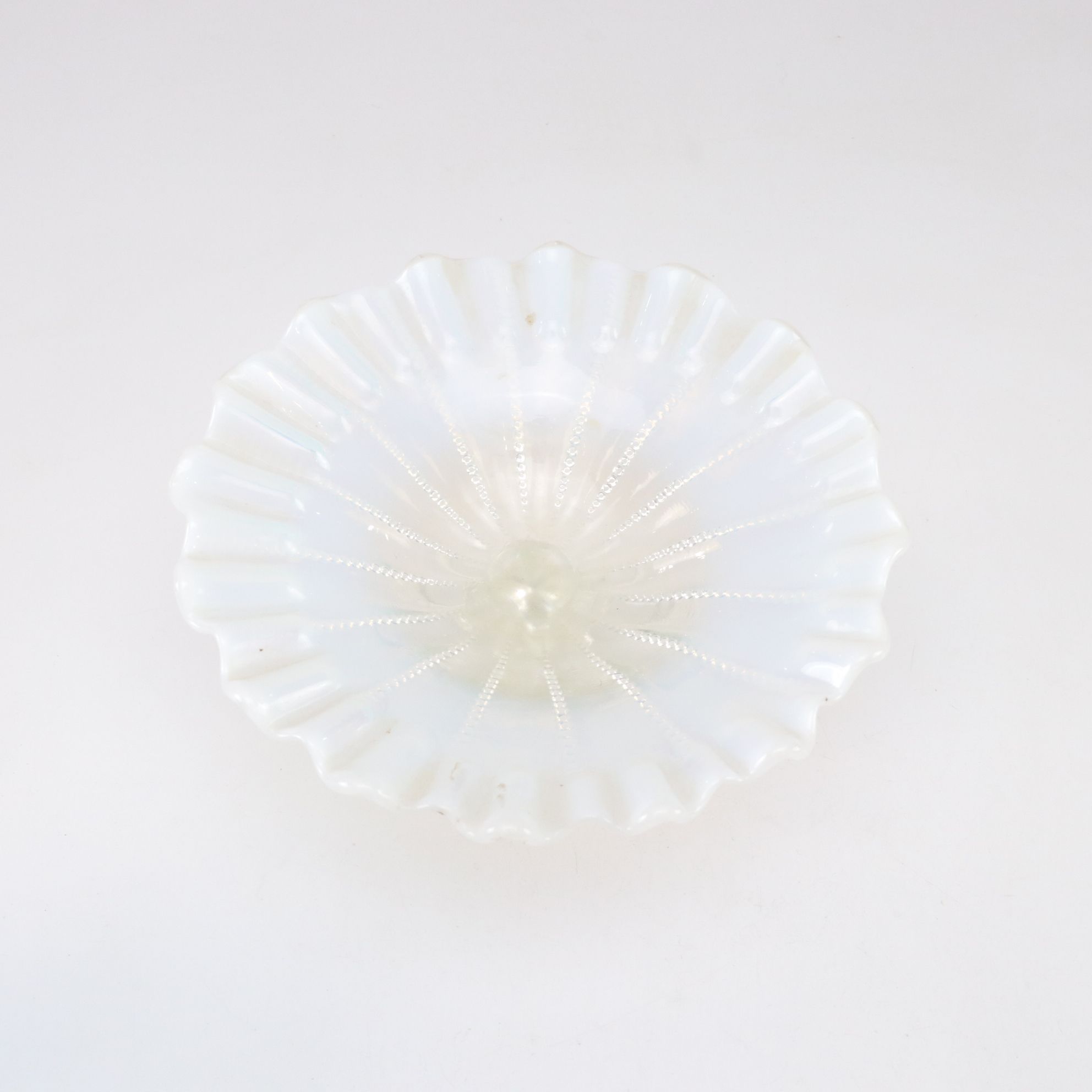 Fenton White Opalescent Glass Pedestal Dish with Etched Glass Basket and More