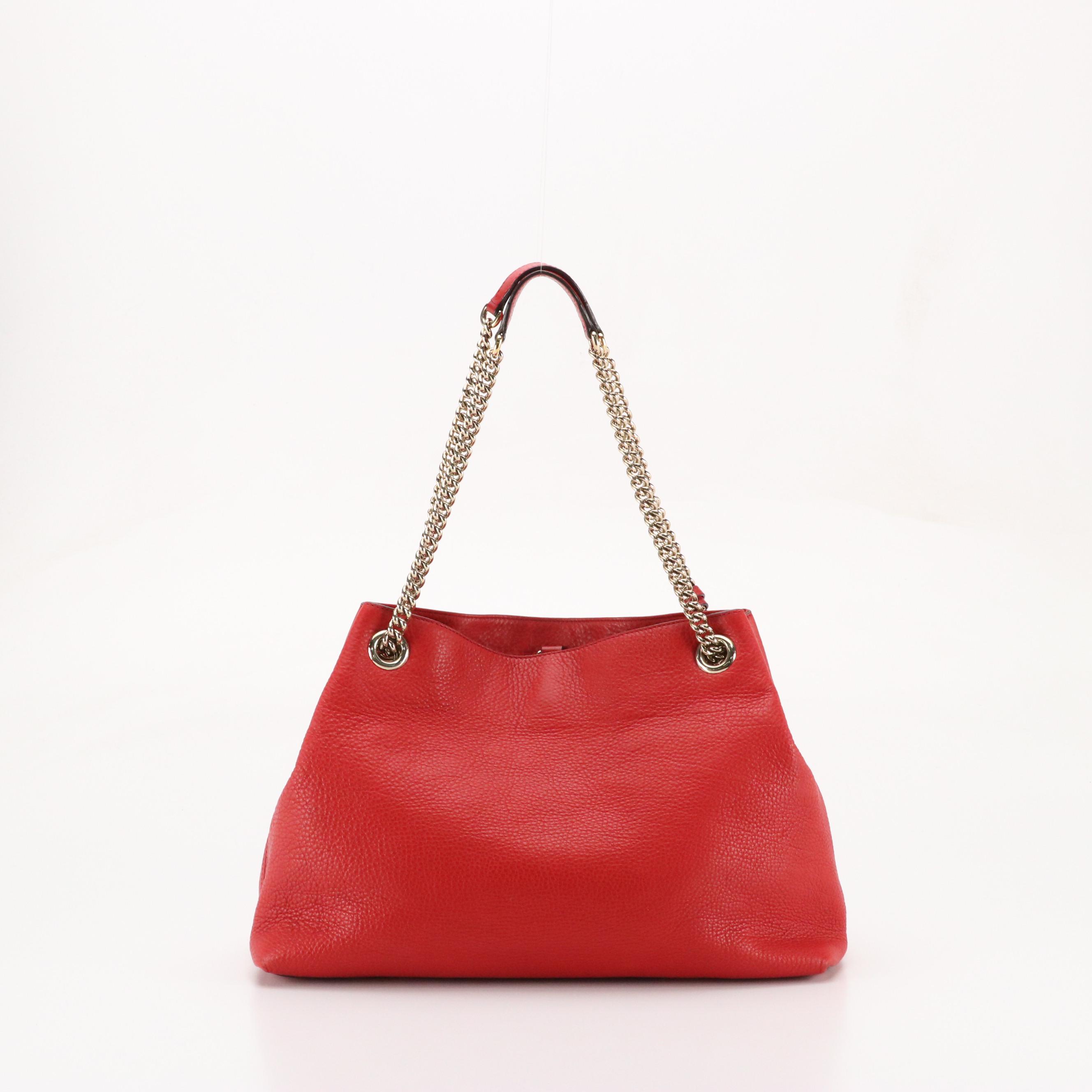 Gucci Soho Chain Shoulder Bag in Red Pebbled Calfskin Leather