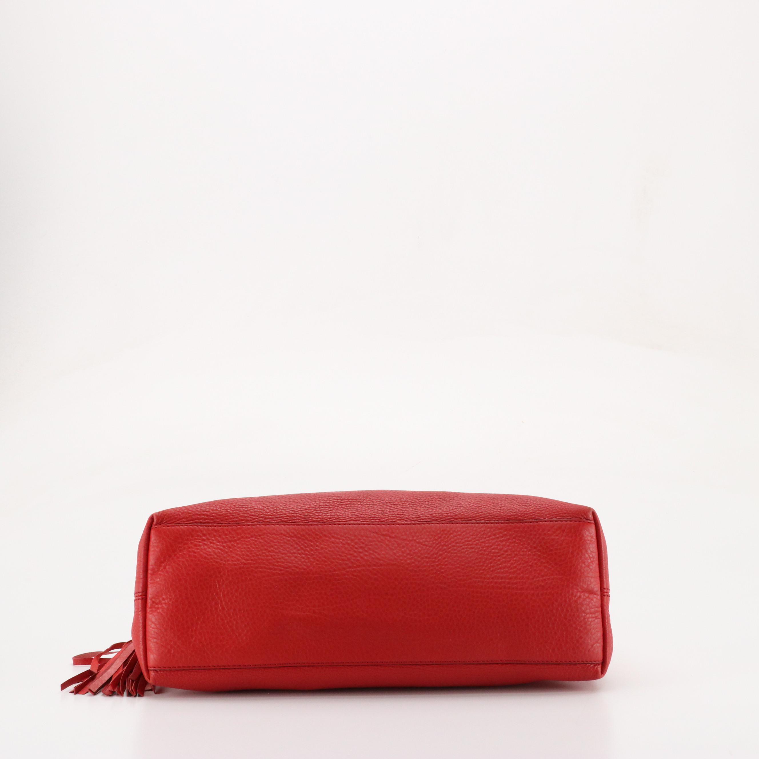 Gucci Soho Chain Shoulder Bag in Red Pebbled Calfskin Leather
