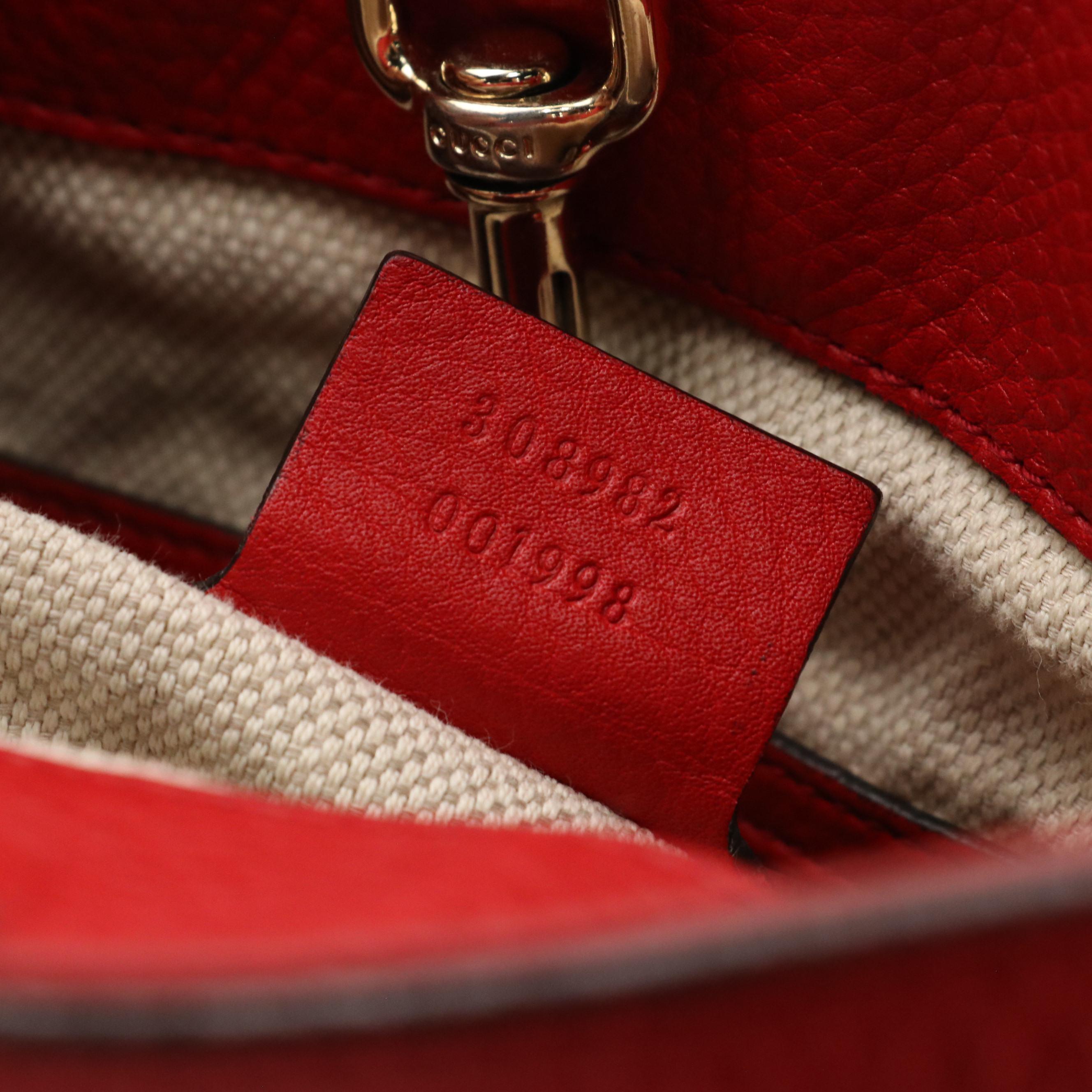 Gucci Soho Chain Shoulder Bag in Red Pebbled Calfskin Leather