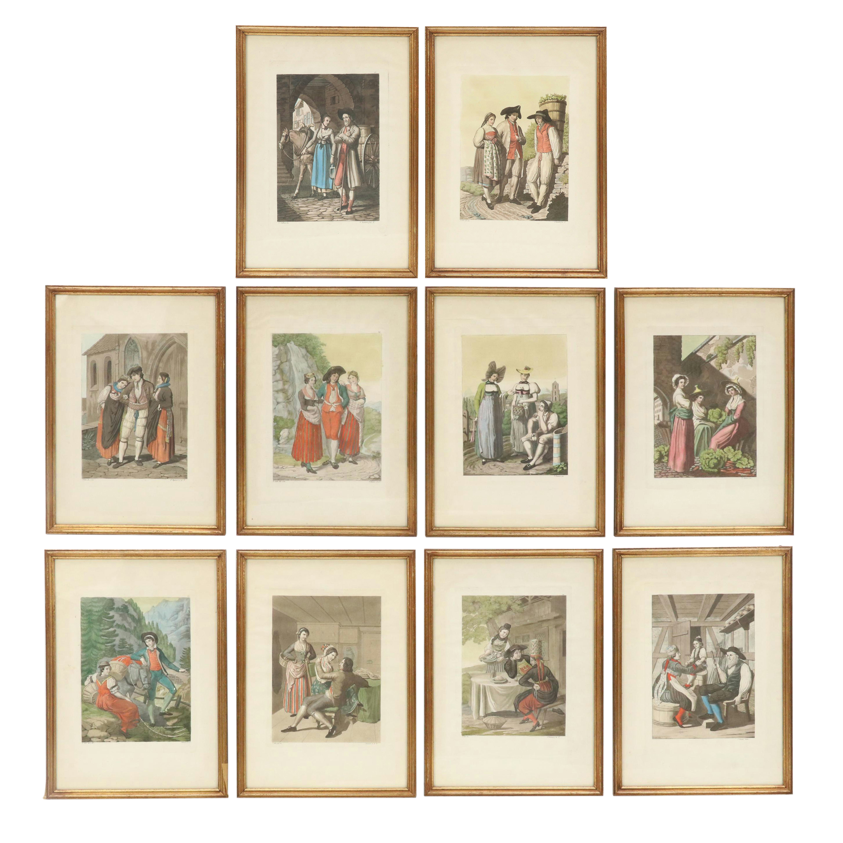 Hand-Colored Engravings of Swiss Costumes After Joseph Reinhart