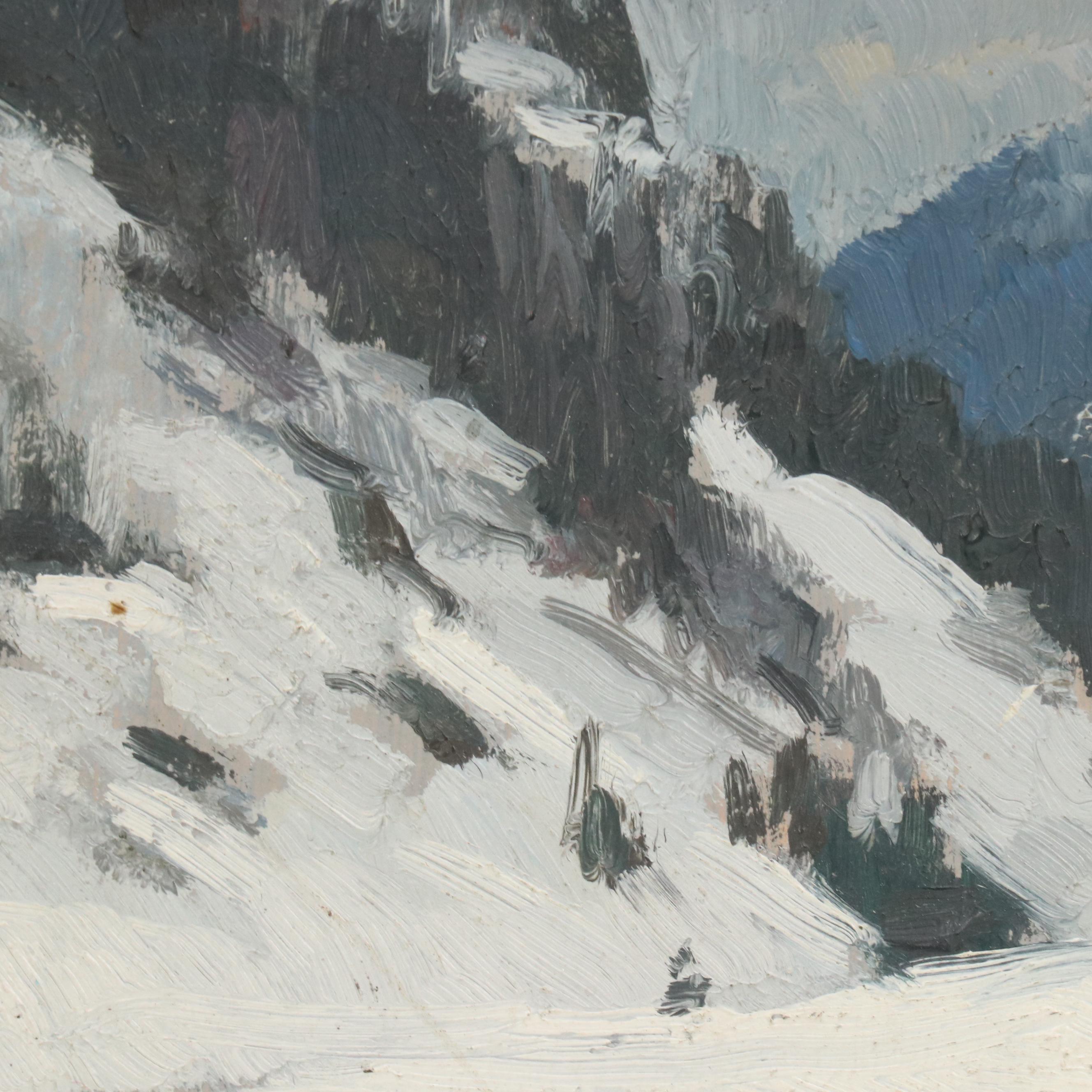 Robert Fernier Mountainous Winter Landscape Oil Painting with Stream, Mid 20th C