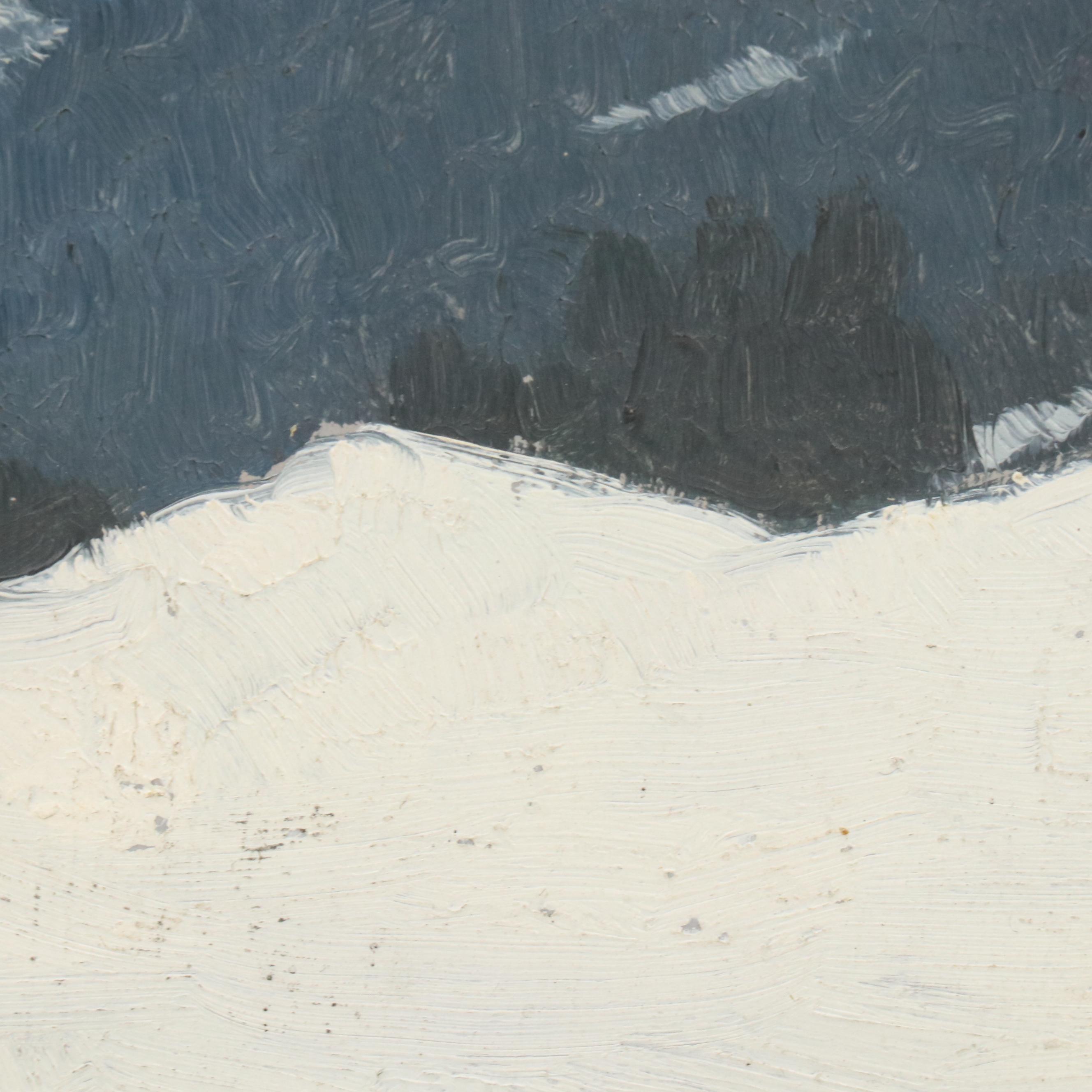 Robert Fernier Mountainous Winter Landscape Oil Painting with Stream, Mid 20th C