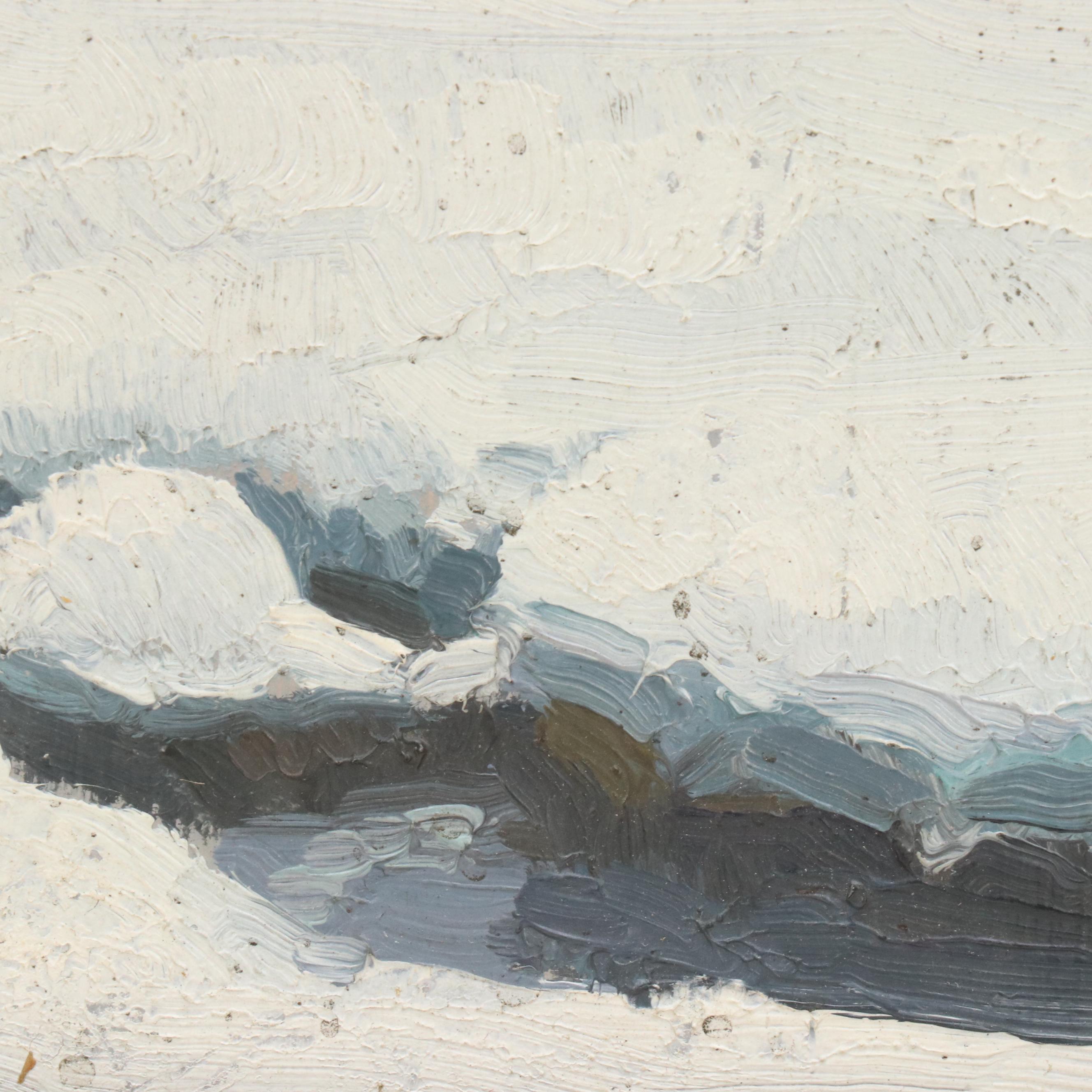 Robert Fernier Mountainous Winter Landscape Oil Painting with Stream, Mid 20th C