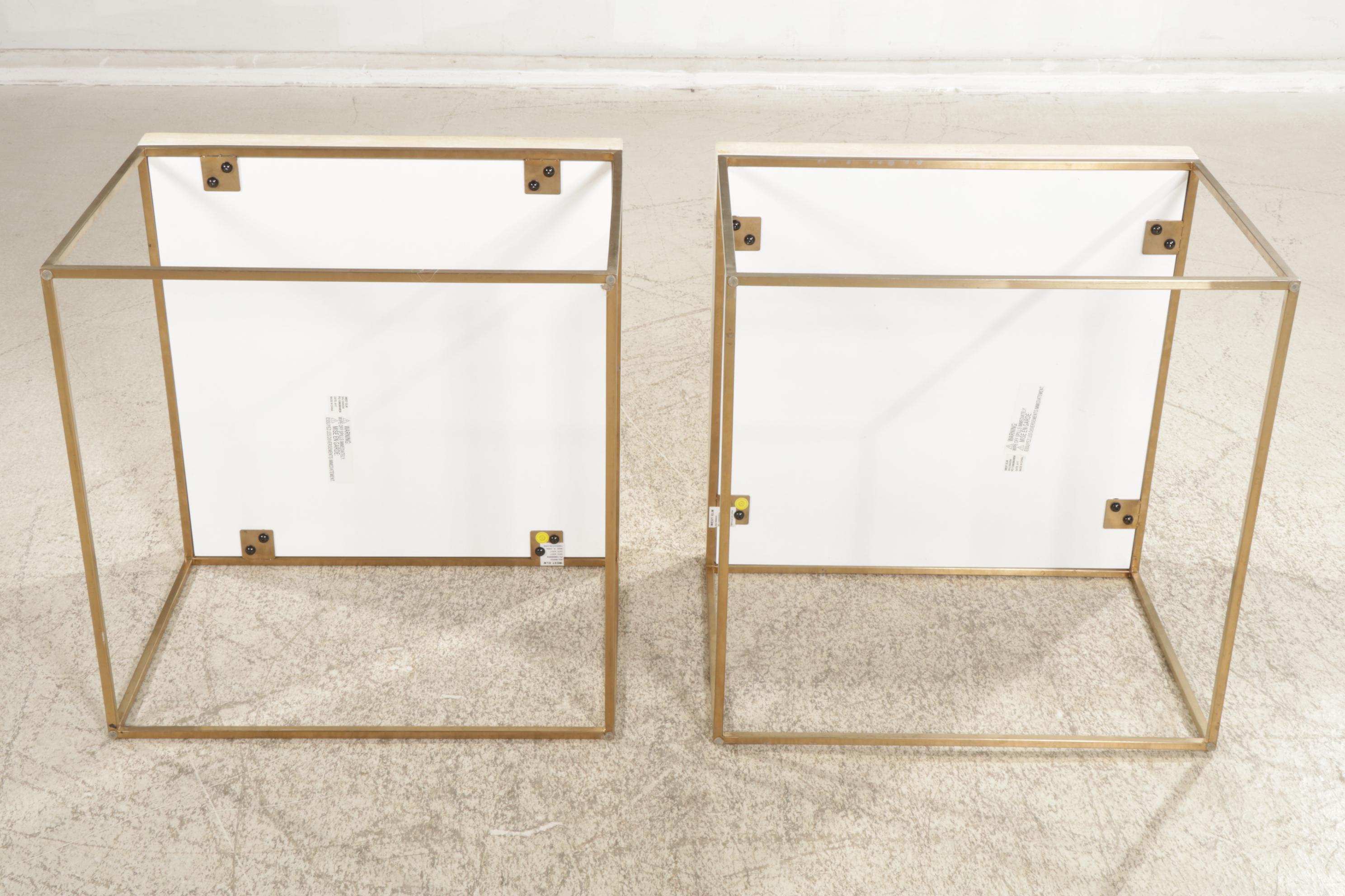 Pair of Contemporary West Elm Travertine-Top Side Tables, 2017