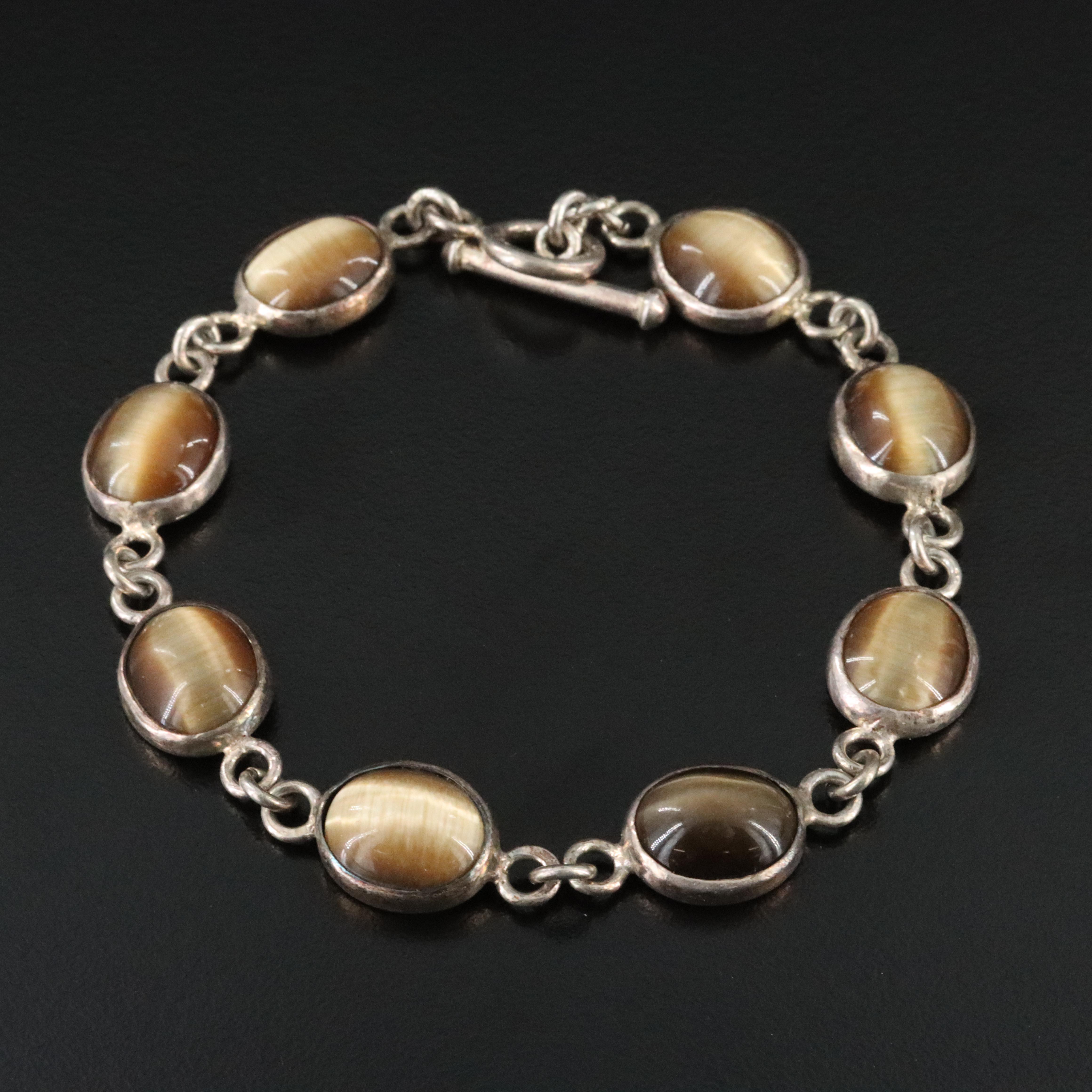 Sterling Cat's Eye Glass Bracelet