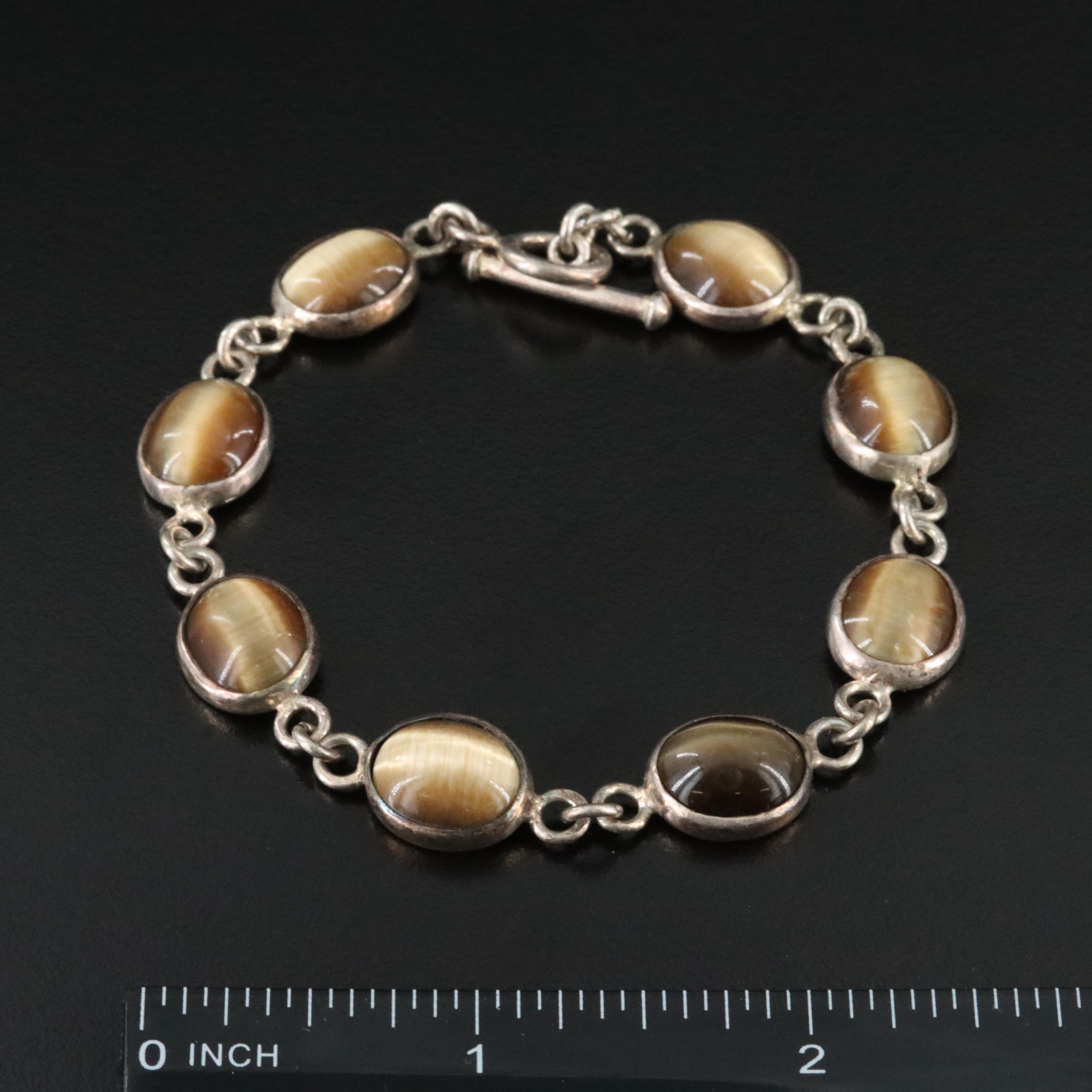 Sterling Cat's Eye Glass Bracelet