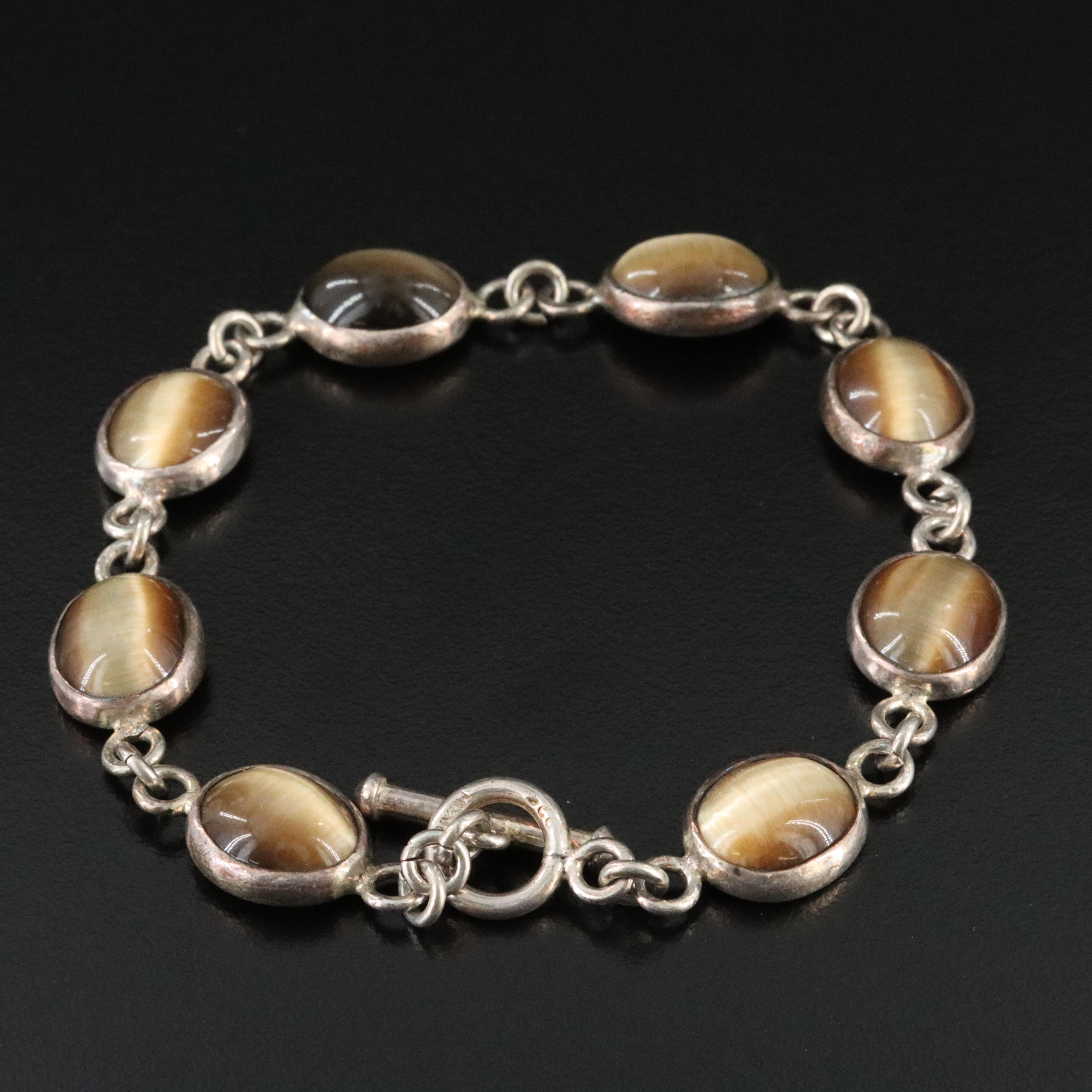 Sterling Cat's Eye Glass Bracelet