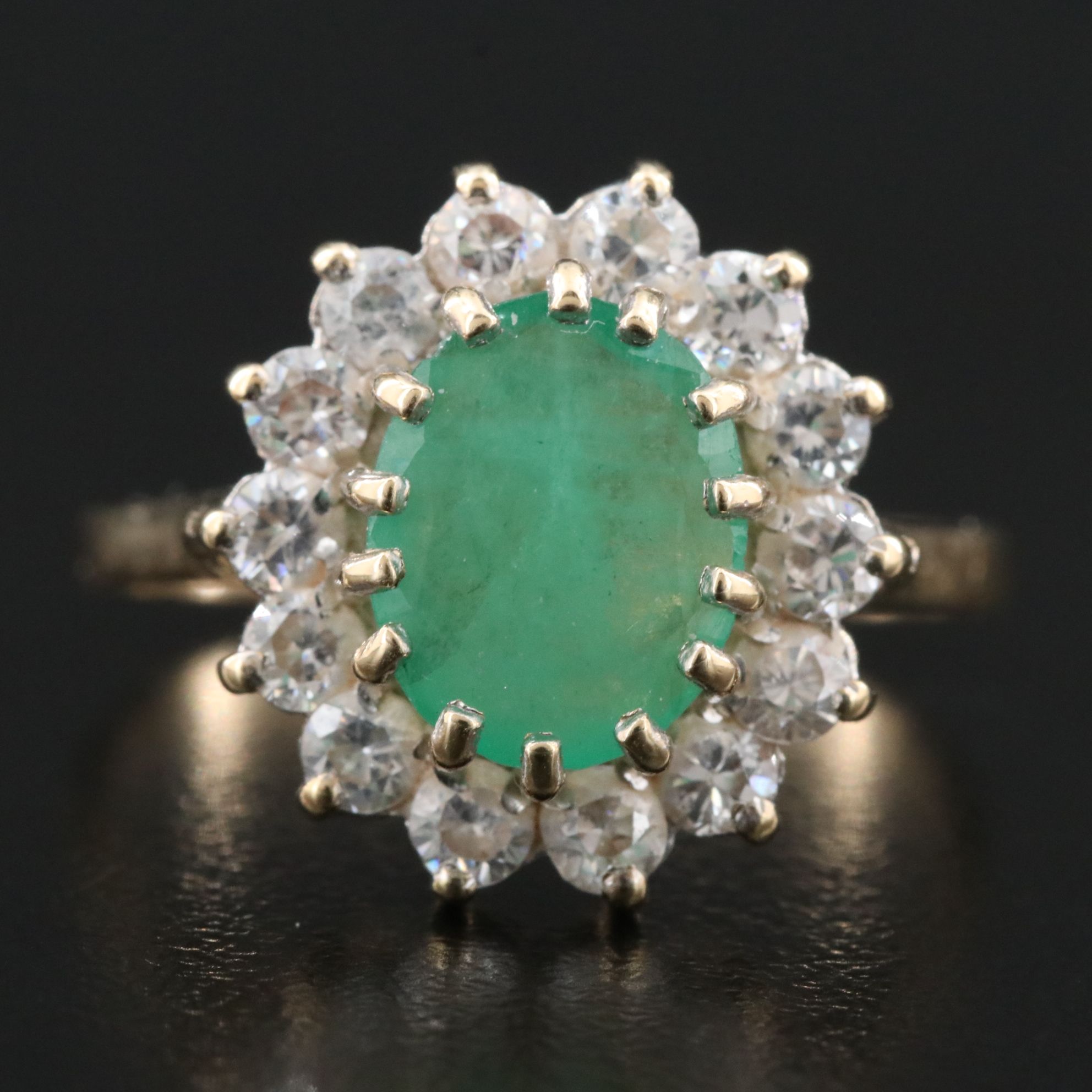 9K Emerald and CZ Ring