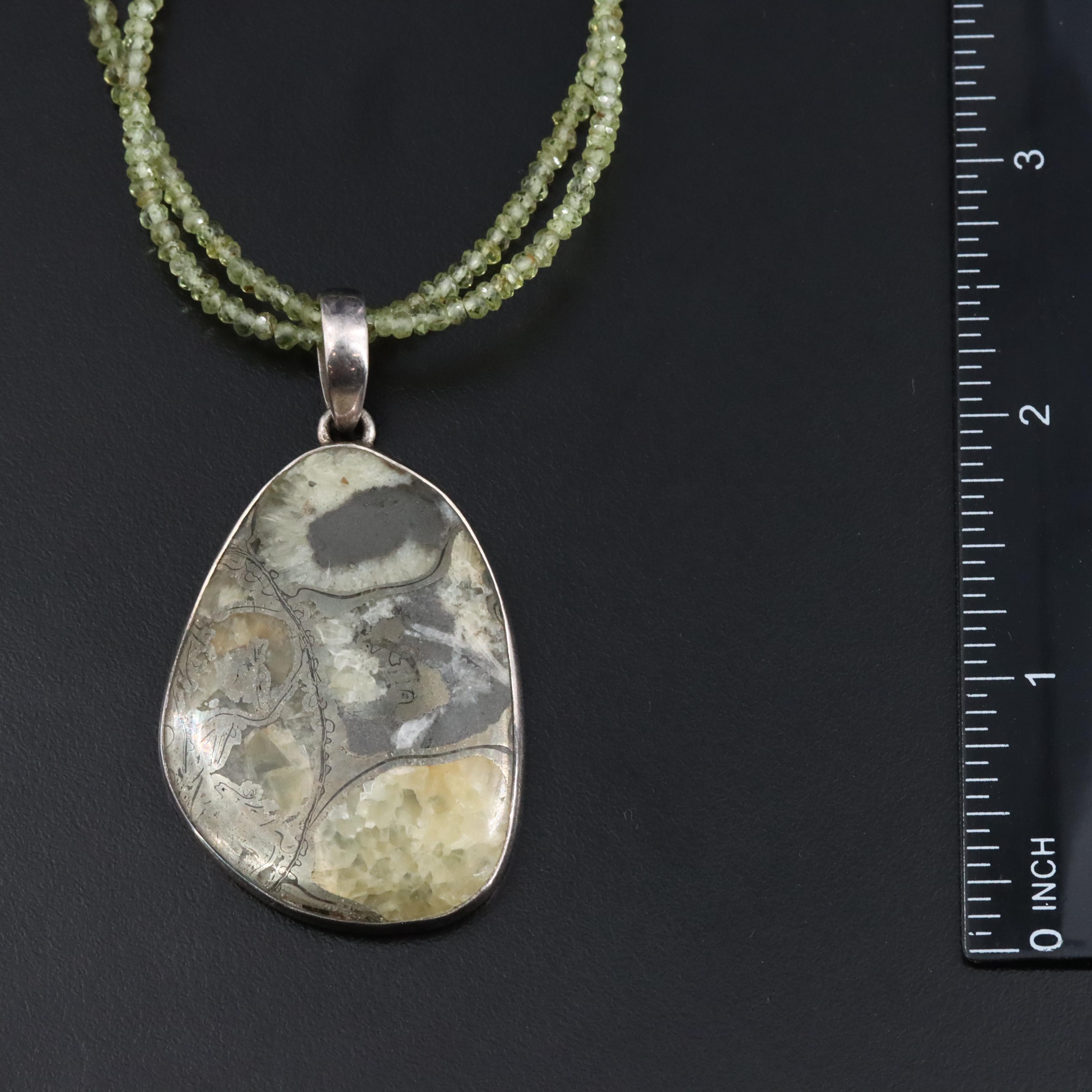 Sterling Septarian and Peridot Pendant Necklace