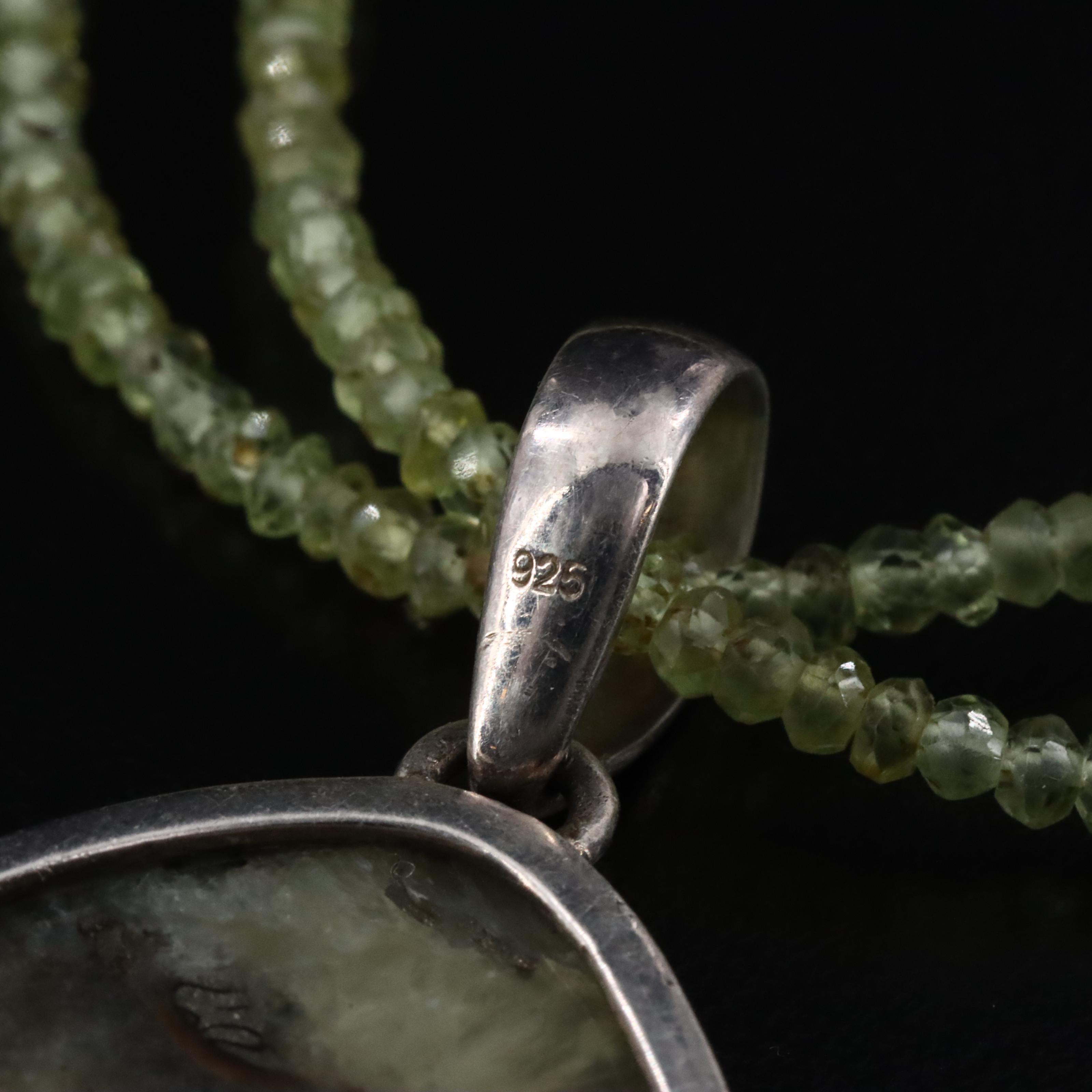 Sterling Septarian and Peridot Pendant Necklace