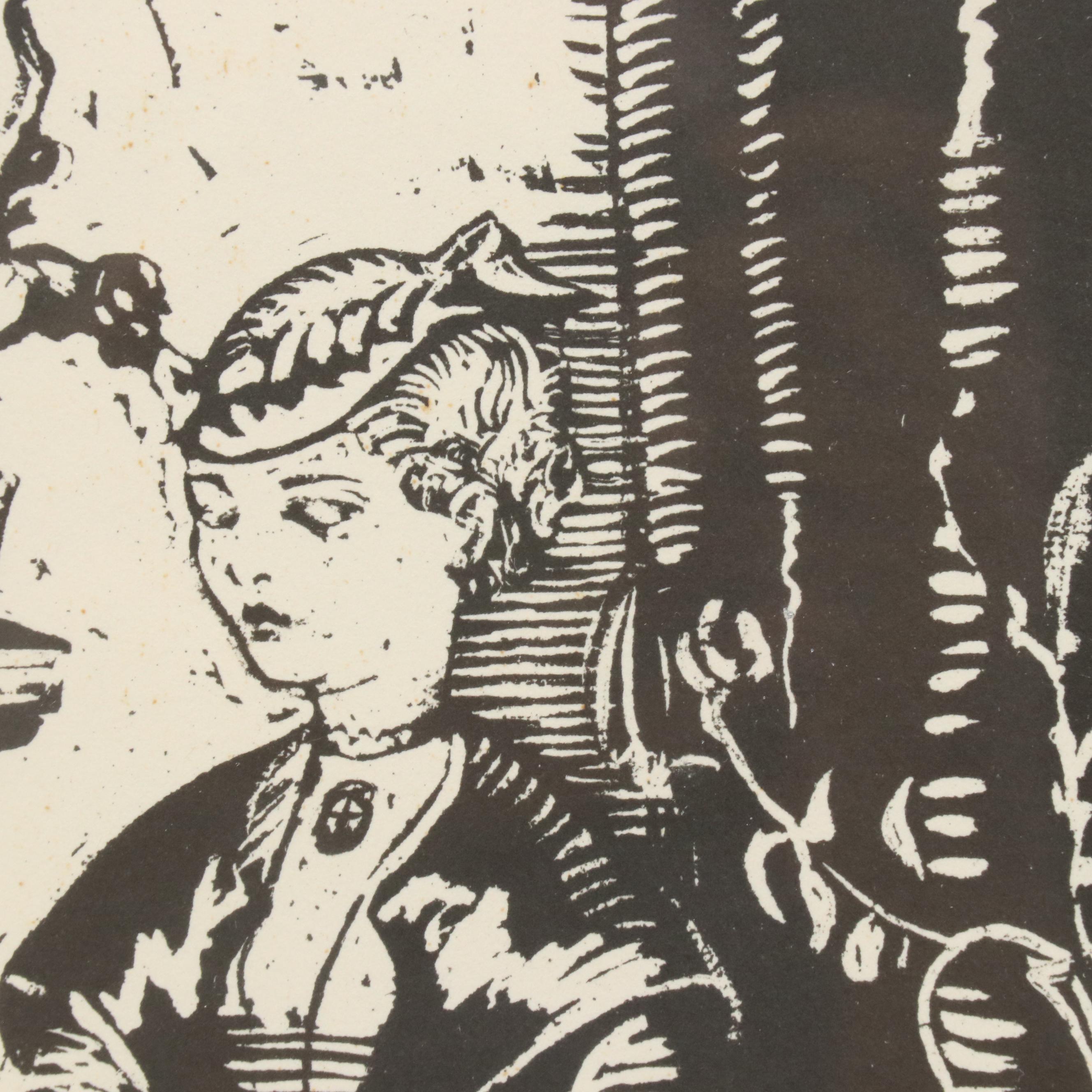 Iver Rose Woodcut of Young Girl