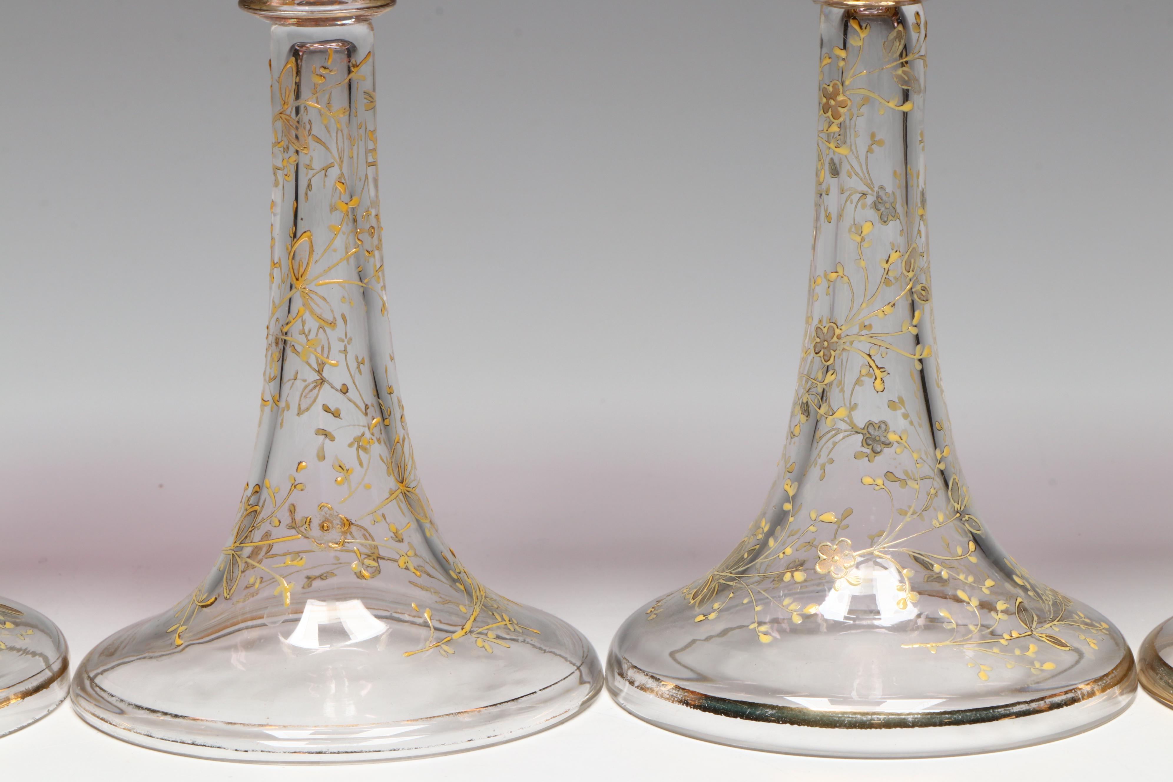 Moser Style Cranberry Gilt Enamel Goblets
