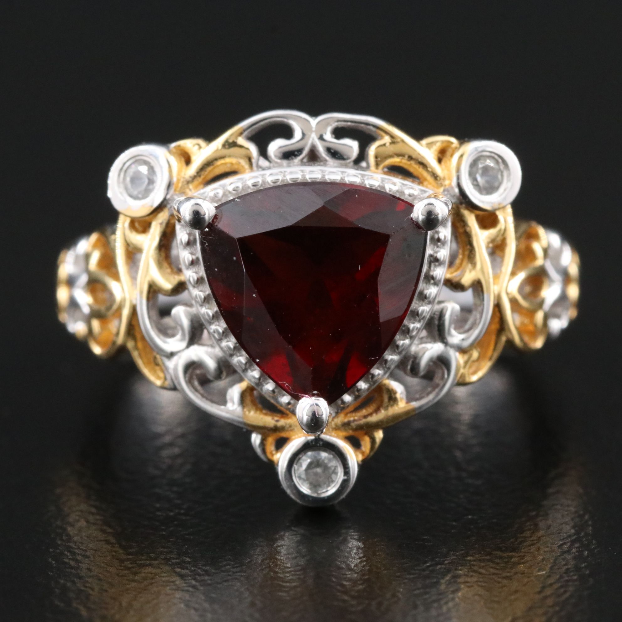 Sterling Garnet and White Zircon Ring