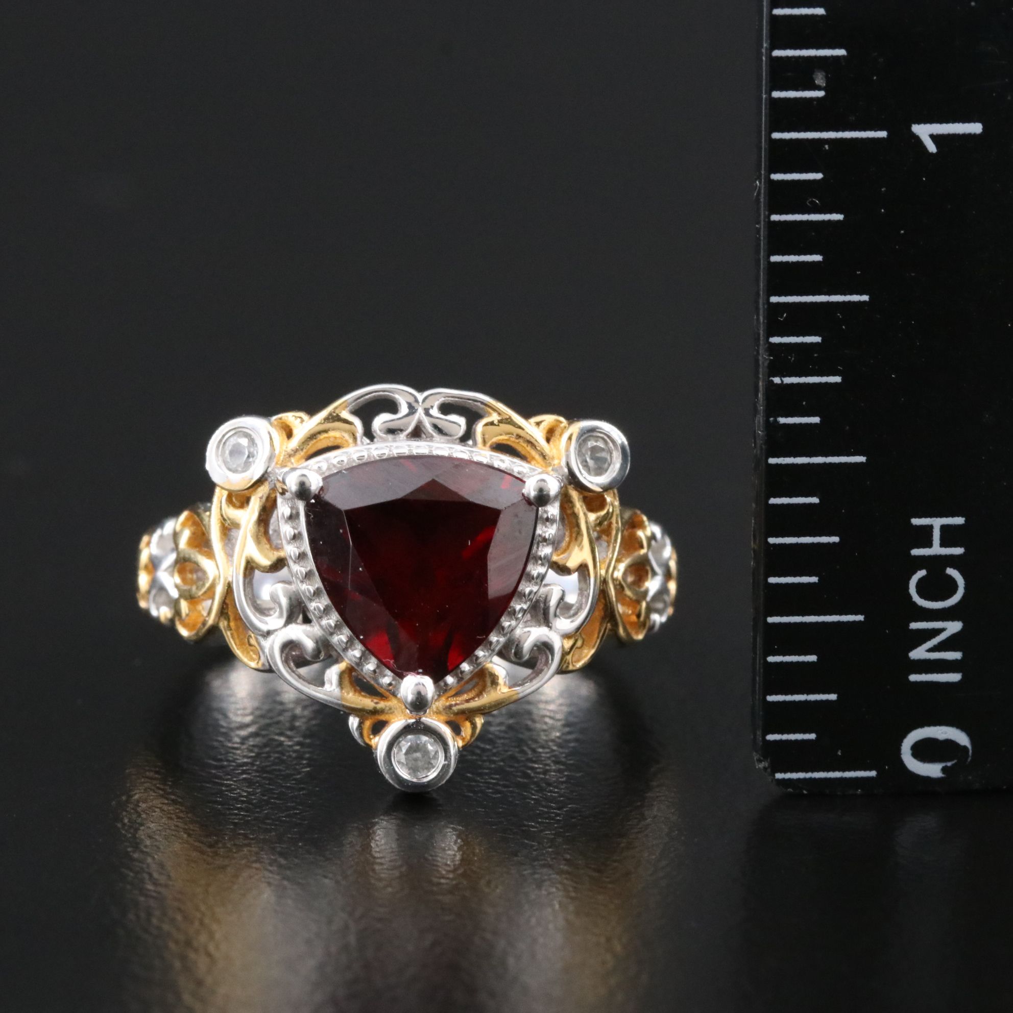 Sterling Garnet and White Zircon Ring