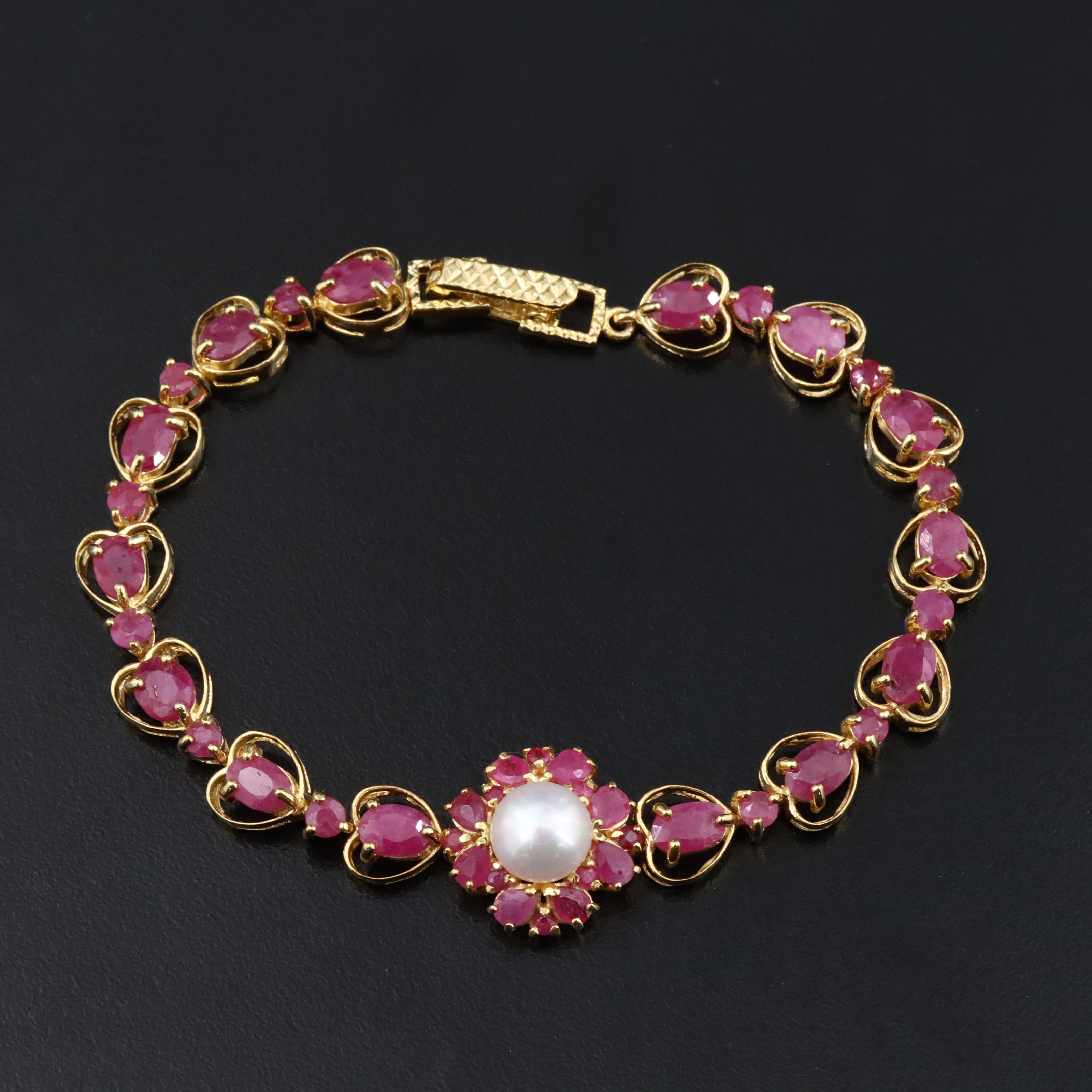 Sterling Filled Corundum and Pearl Bracelet