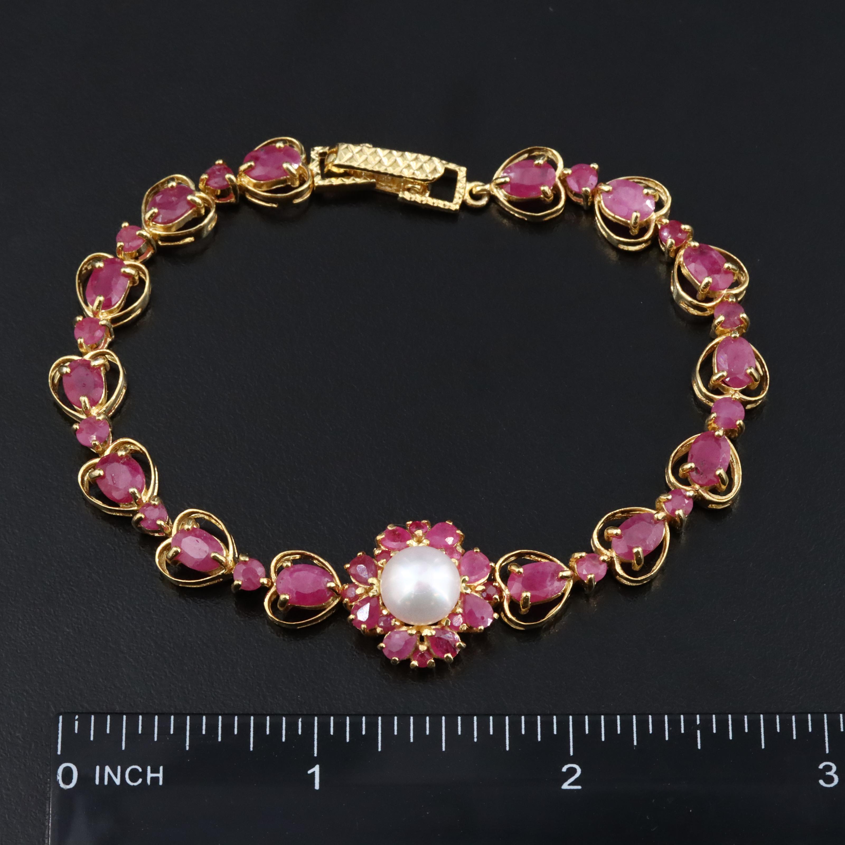 Sterling Filled Corundum and Pearl Bracelet