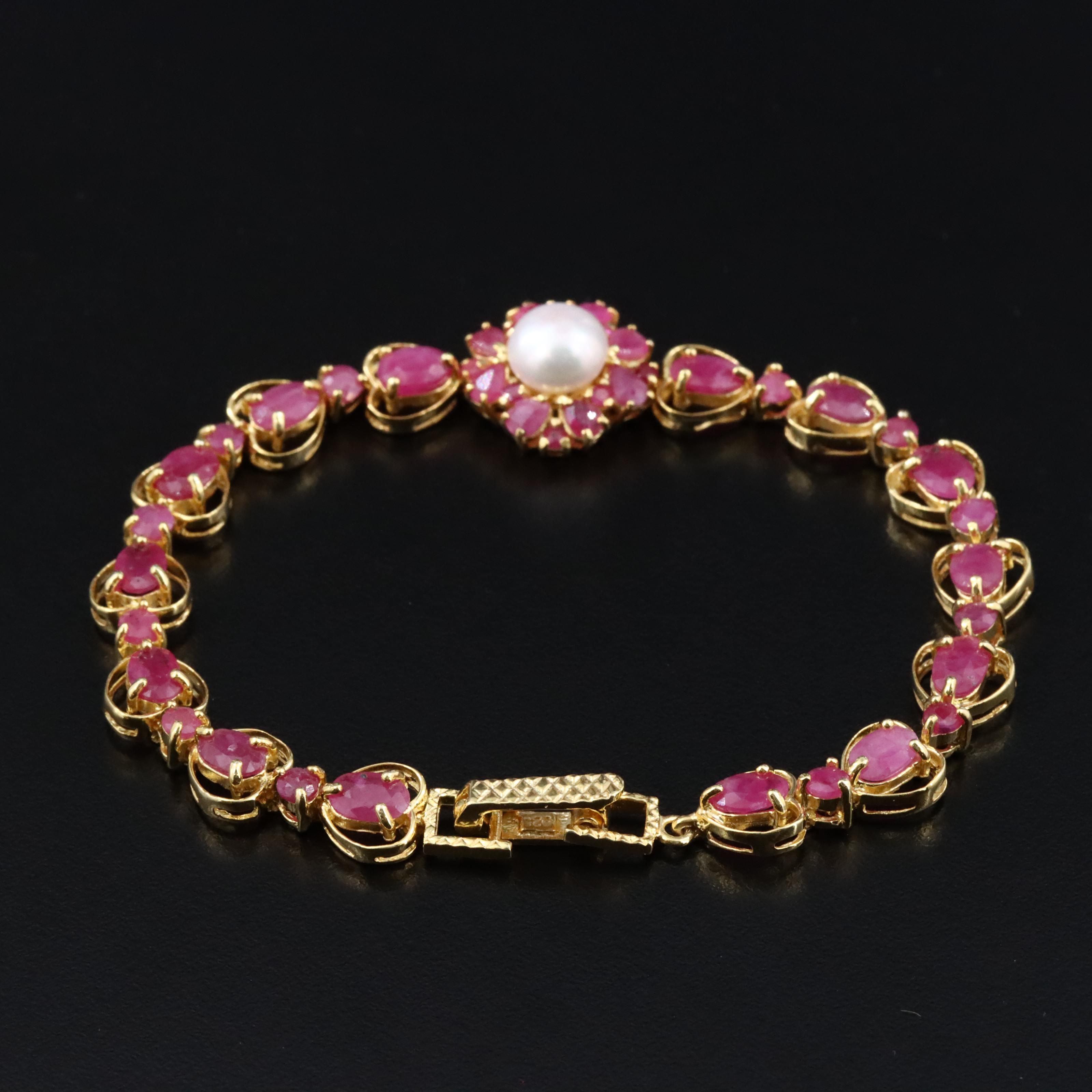 Sterling Filled Corundum and Pearl Bracelet