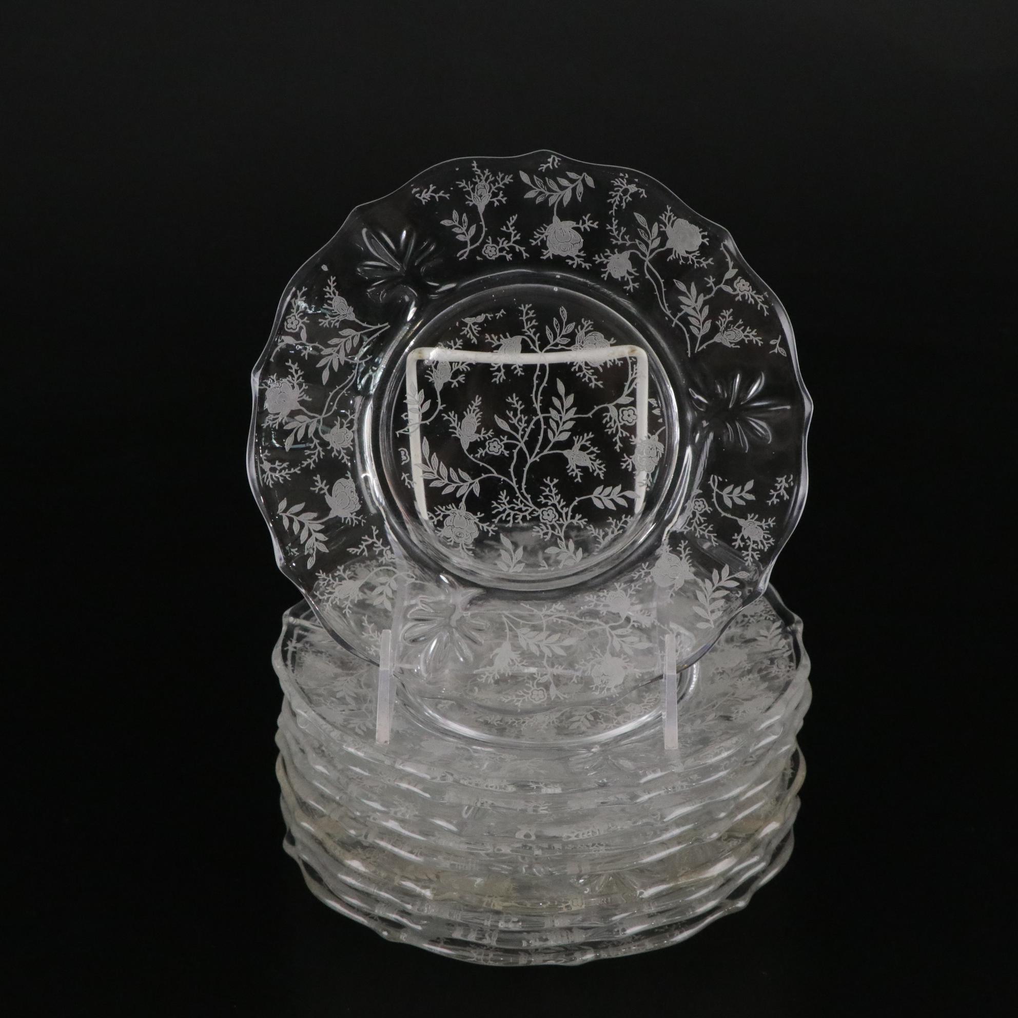 Fostoria "Chintz" Etched Glass Water Goblets and Serveware, Mid-20th C.