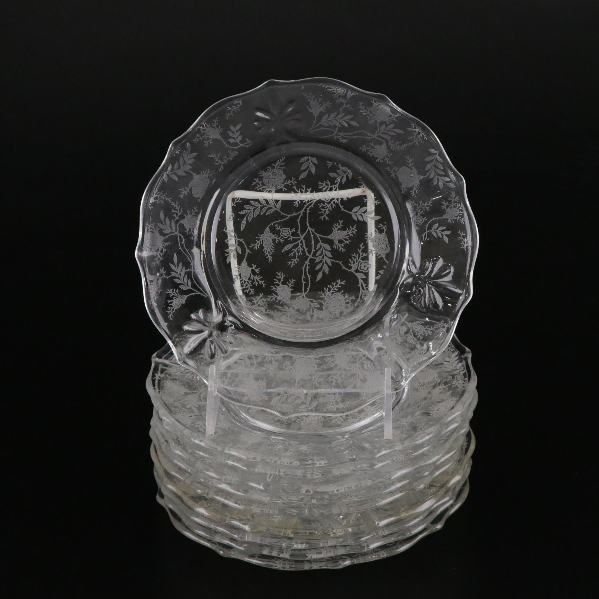 Fostoria "Chintz" Etched Glass Water Goblets and Serveware, Mid-20th C.