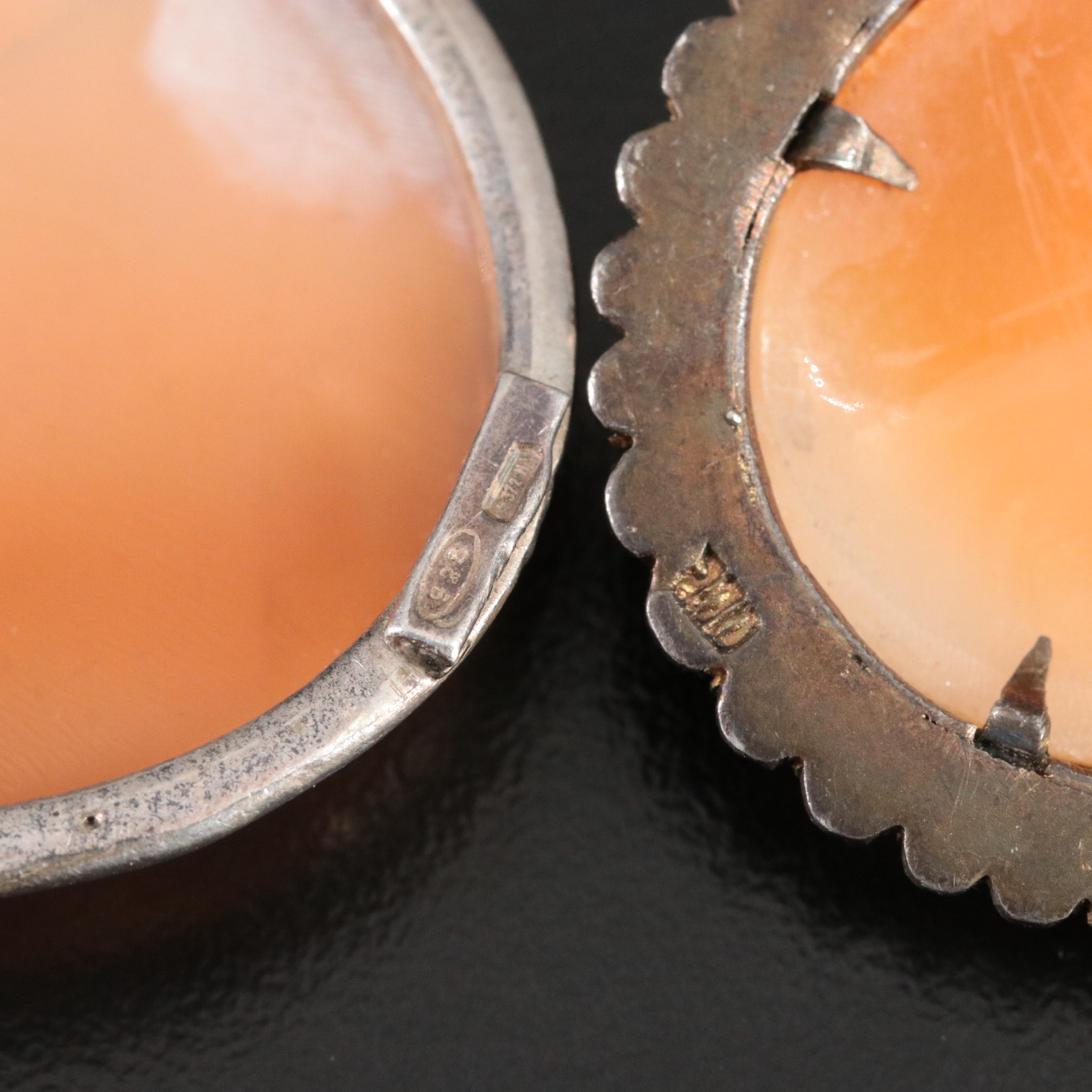 Vintage Shell and Cut Steel Cameo Brooches and Converter Brooches