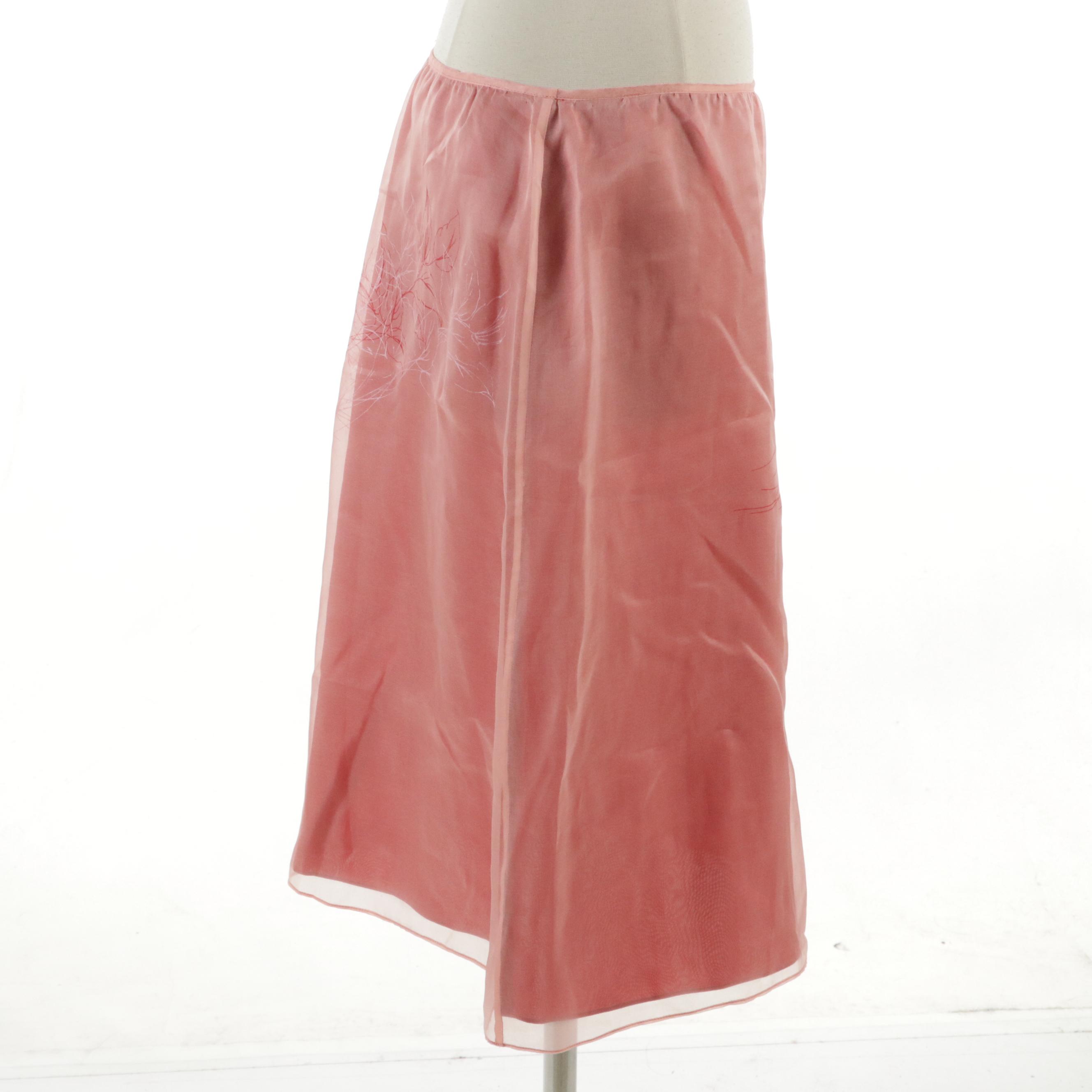 Armani Exchange Foliate Print Silk Skirt with Tie Strap