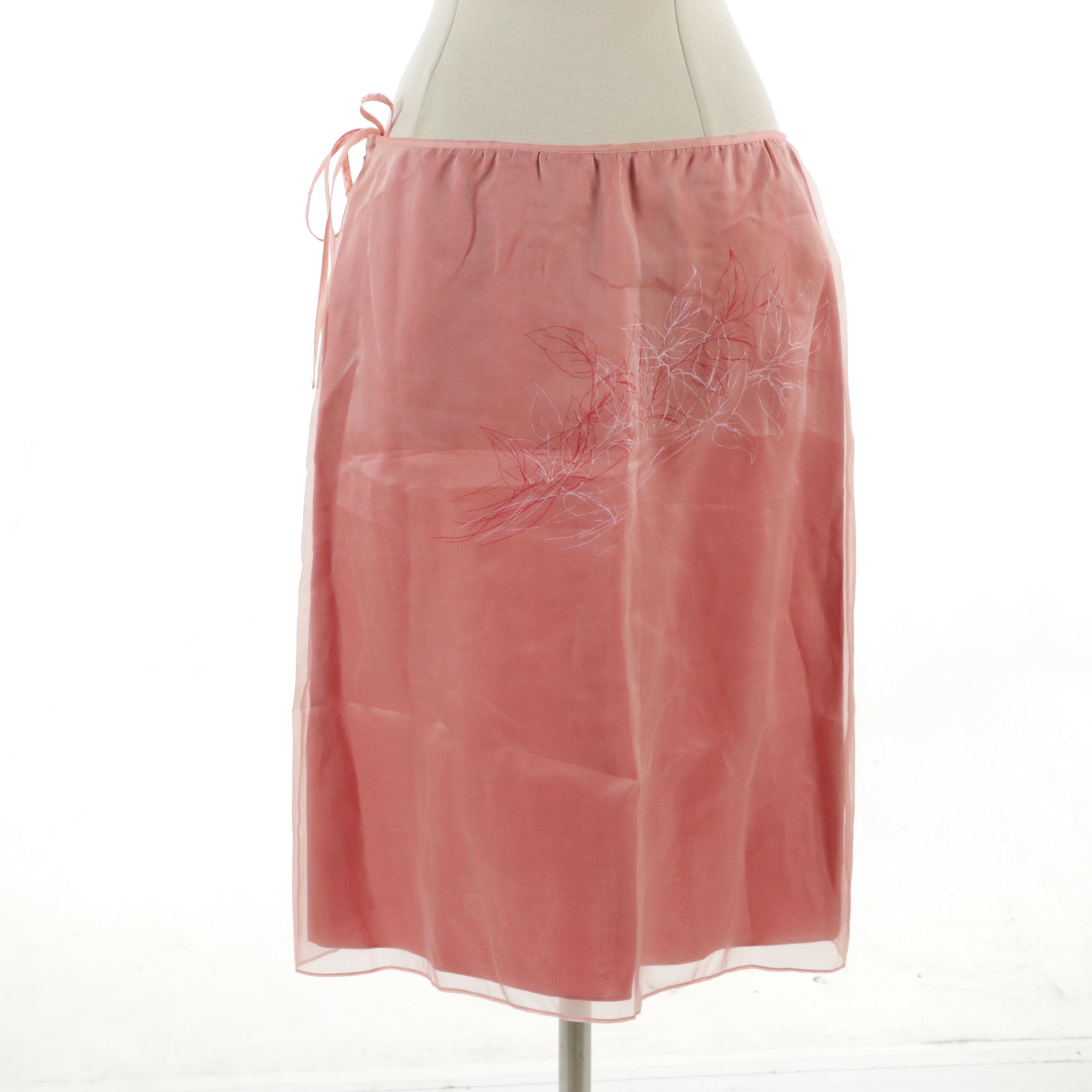 Armani Exchange Foliate Print Silk Skirt with Tie Strap