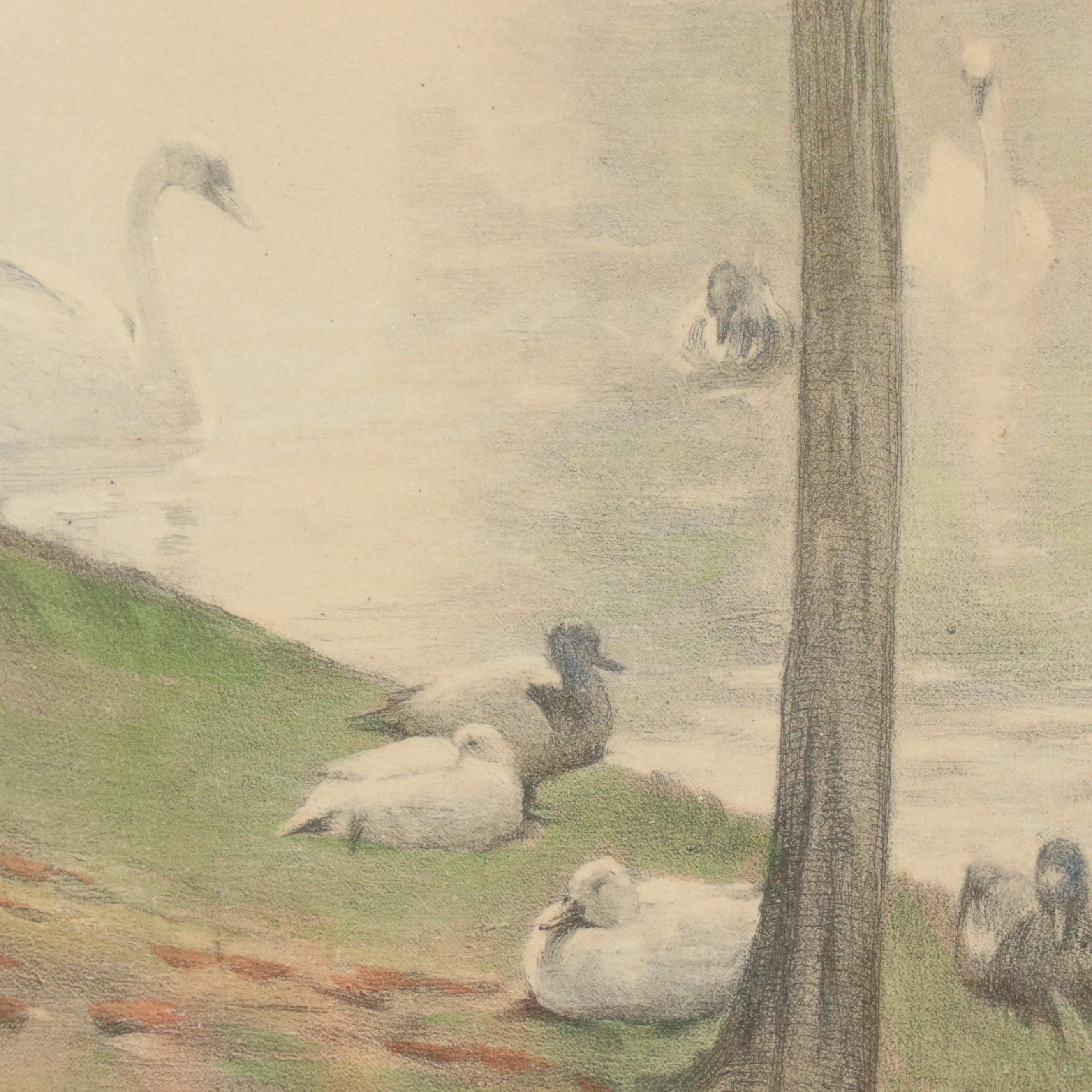 Hand-Colored Mezzotint After Adrien Moreau "Reception a Fontainebleu," 1896